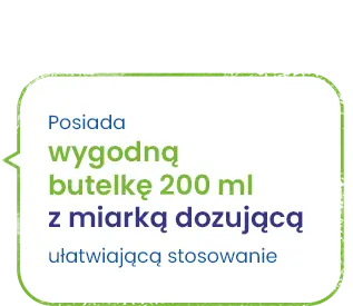 Stodal syrop posiada wygodną butelkę 200 ml z miarką dozującą ułatwiającą stosowanie