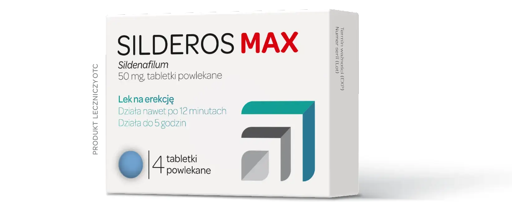Silderos Max — opakowanie leku na tle sylwetki mężczyzny
