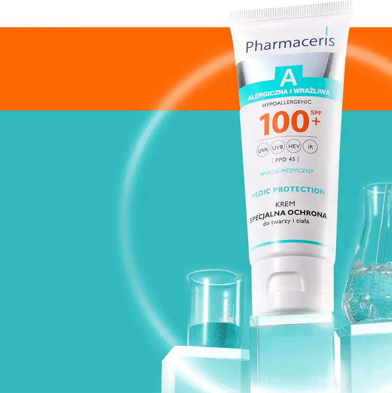 Krem Pharmaceris A SPF 100+ w otoczeniu laboratoryjnych naczyń