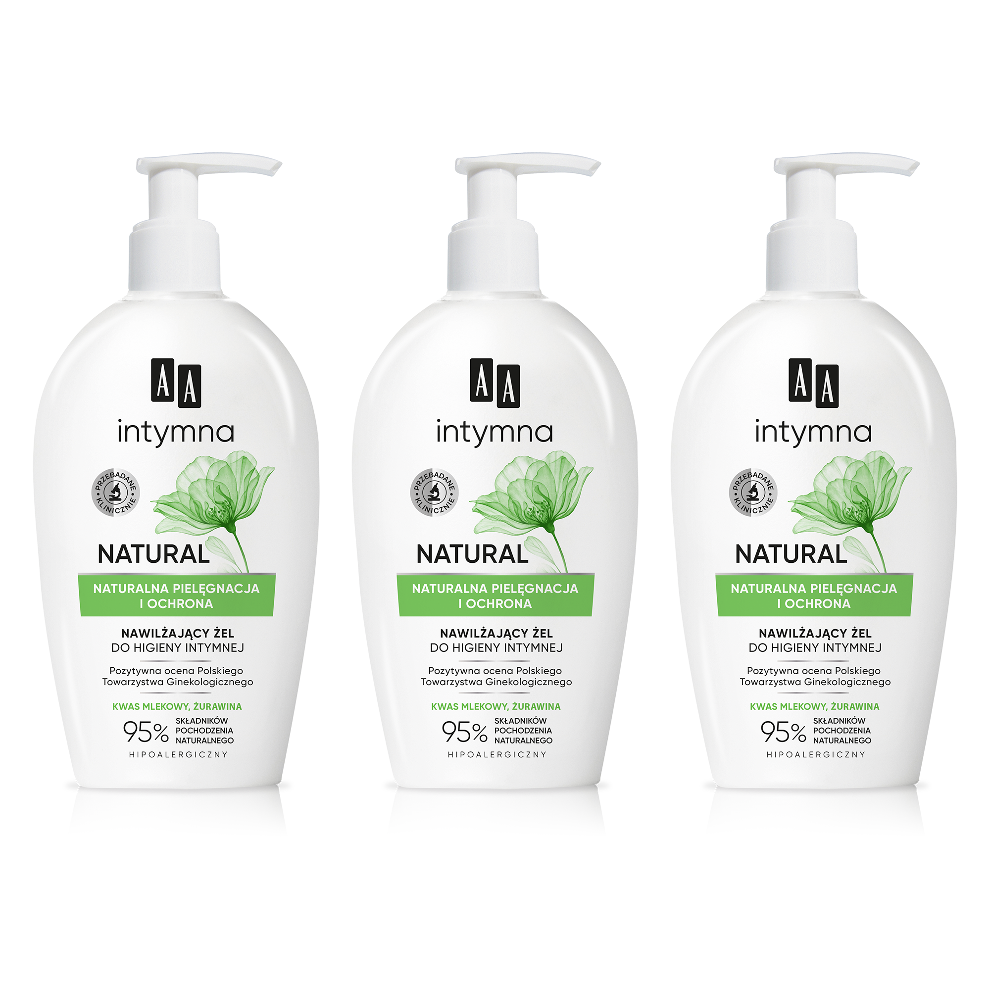 AA INTYMNA Natural Nawilżający żel do higieny intymnej, 3 x 300 ml zdjęcie