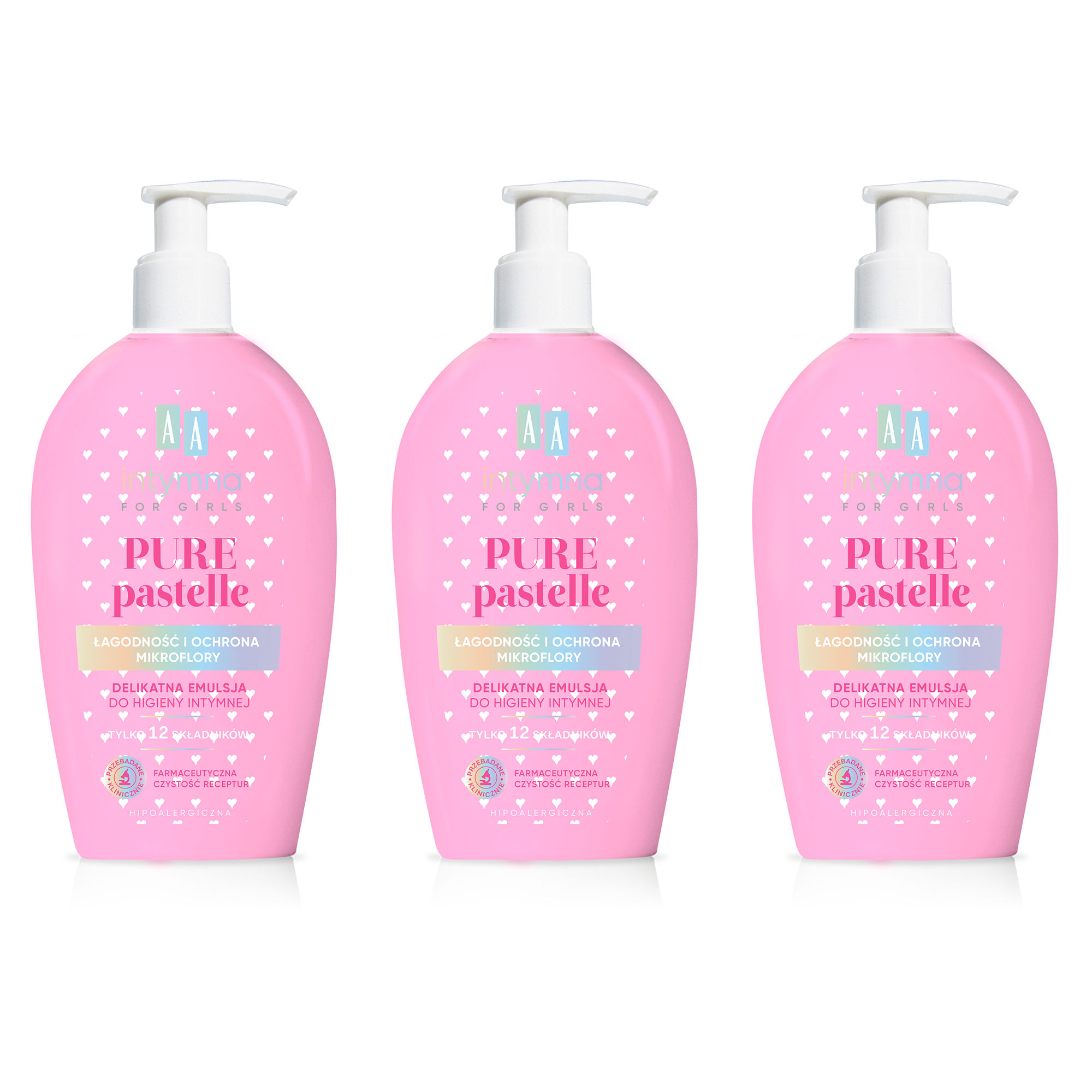 AA INTYMNA Pure Pastelle Delikatna emulsja do higieny intymnej, 3 x 300 ml zdjęcie
