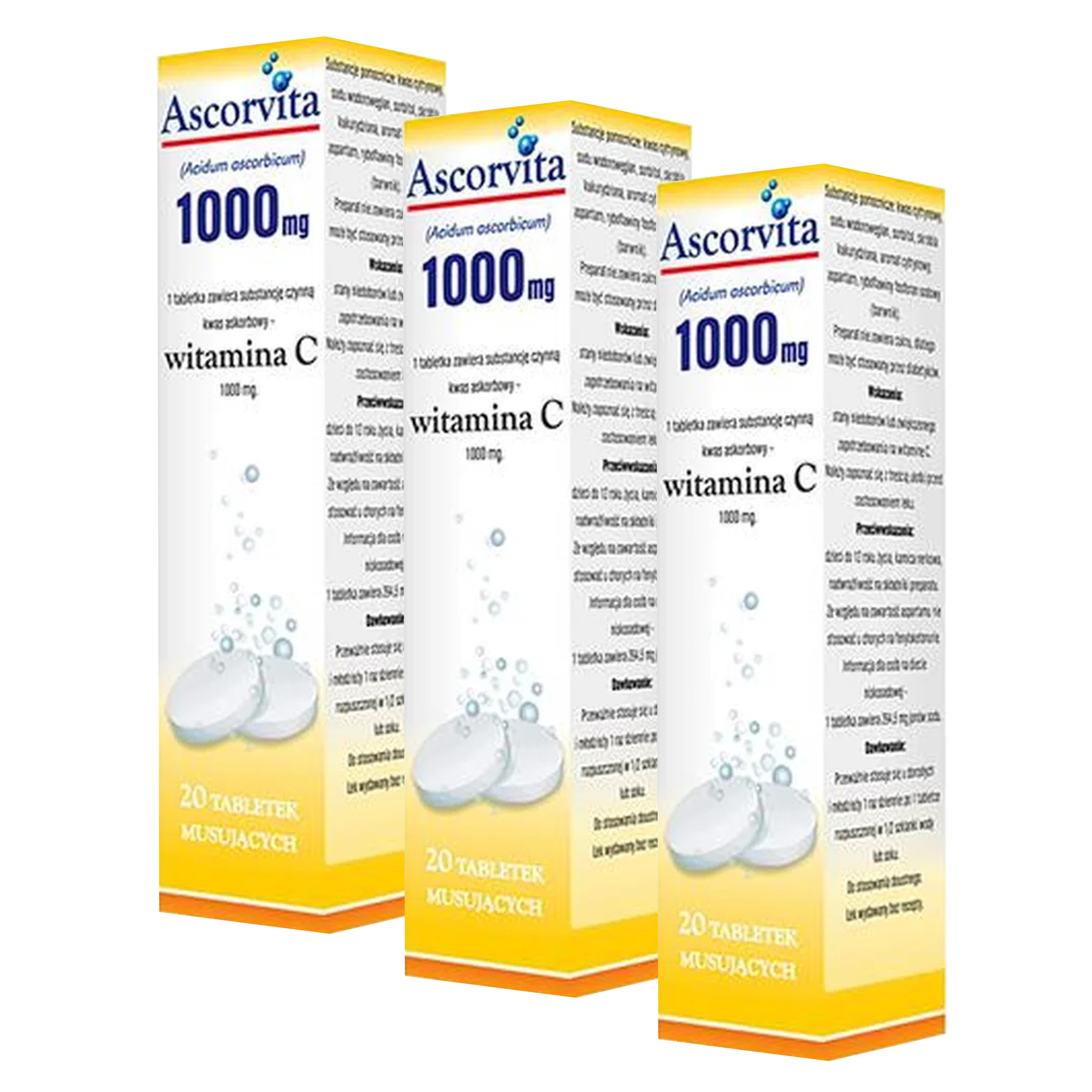 Ascorvita, 1000 mg, tabletki musujące, 3 x 20 sztuk zdjęcie