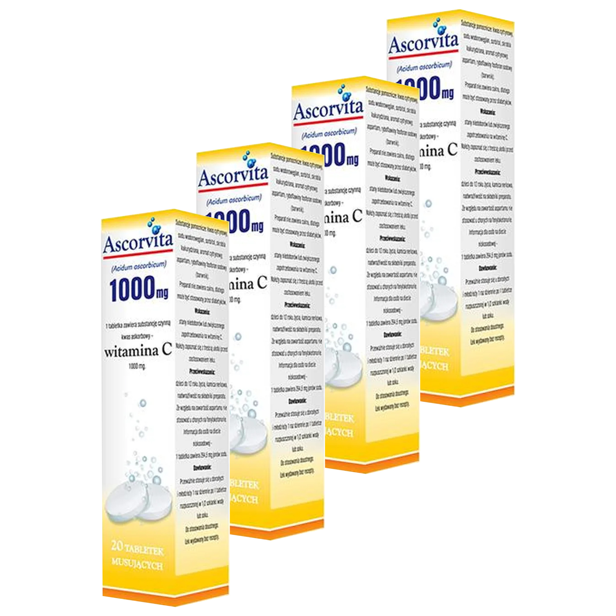 Ascorvita, 1000 mg, tabletki musujące, 4 x 20 sztuk zdjęcie