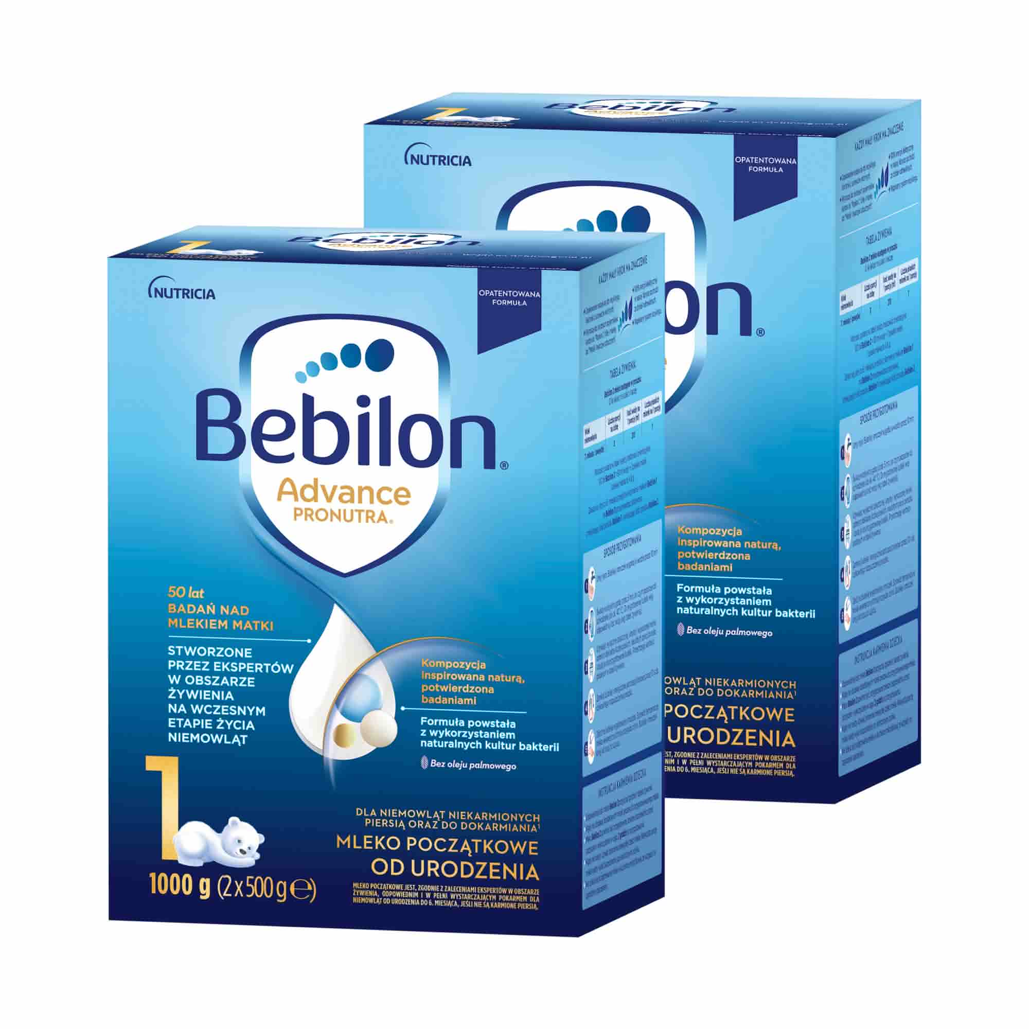 Bebilon Advance Pronutra 1, mleko początkowe od urodzenia, proszek, 2 x 1000 g (4 x 500 g) zdjęcie