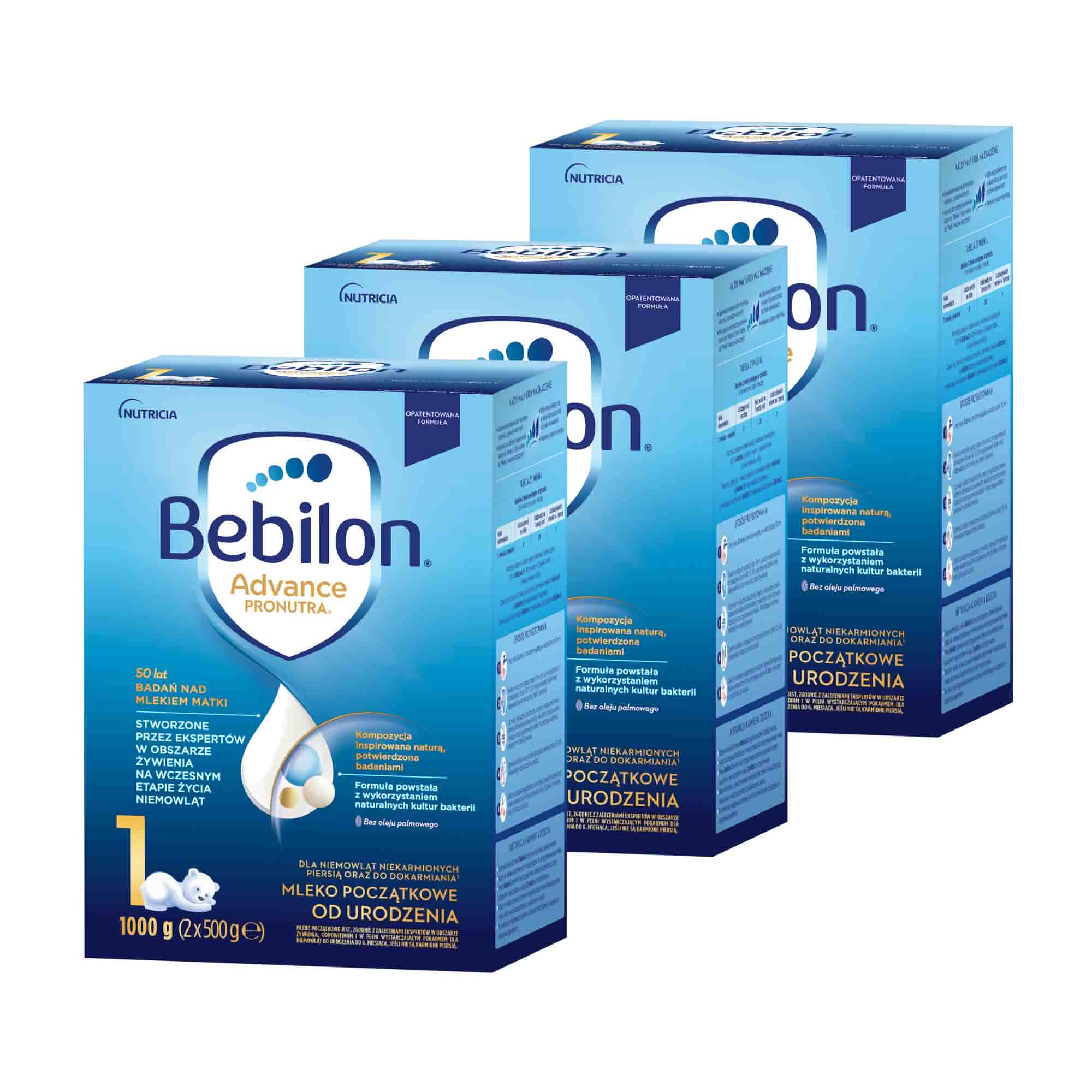 Bebilon Advance Pronutra 1, mleko początkowe od urodzenia, proszek, 3 x 1000 g (6 x 500 g) zdjęcie