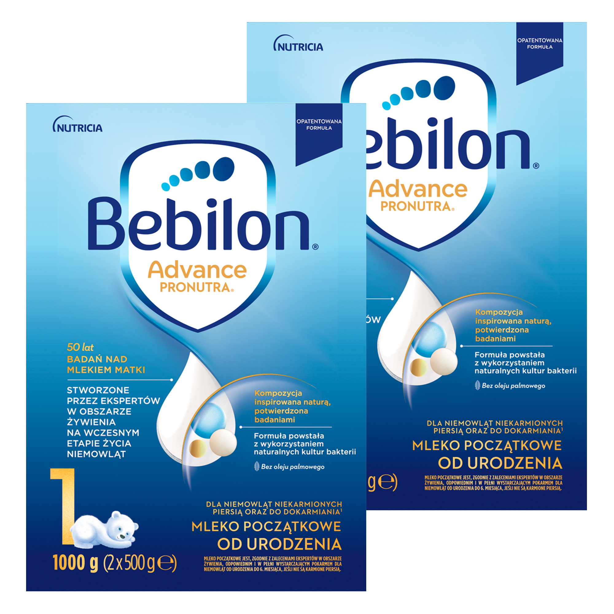 Bebilon Advance Pronutra 1, mleko początkowe od urodzenia, proszek, 2 x 1000 g (4 x 500 g) zdjęcie