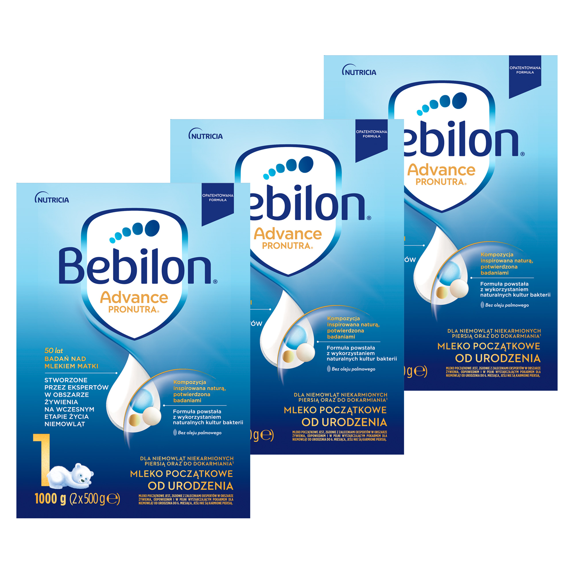 Bebilon Advance Pronutra 1, mleko początkowe od urodzenia, proszek, 3 x 1000 g (6 x 500 g) zdjęcie