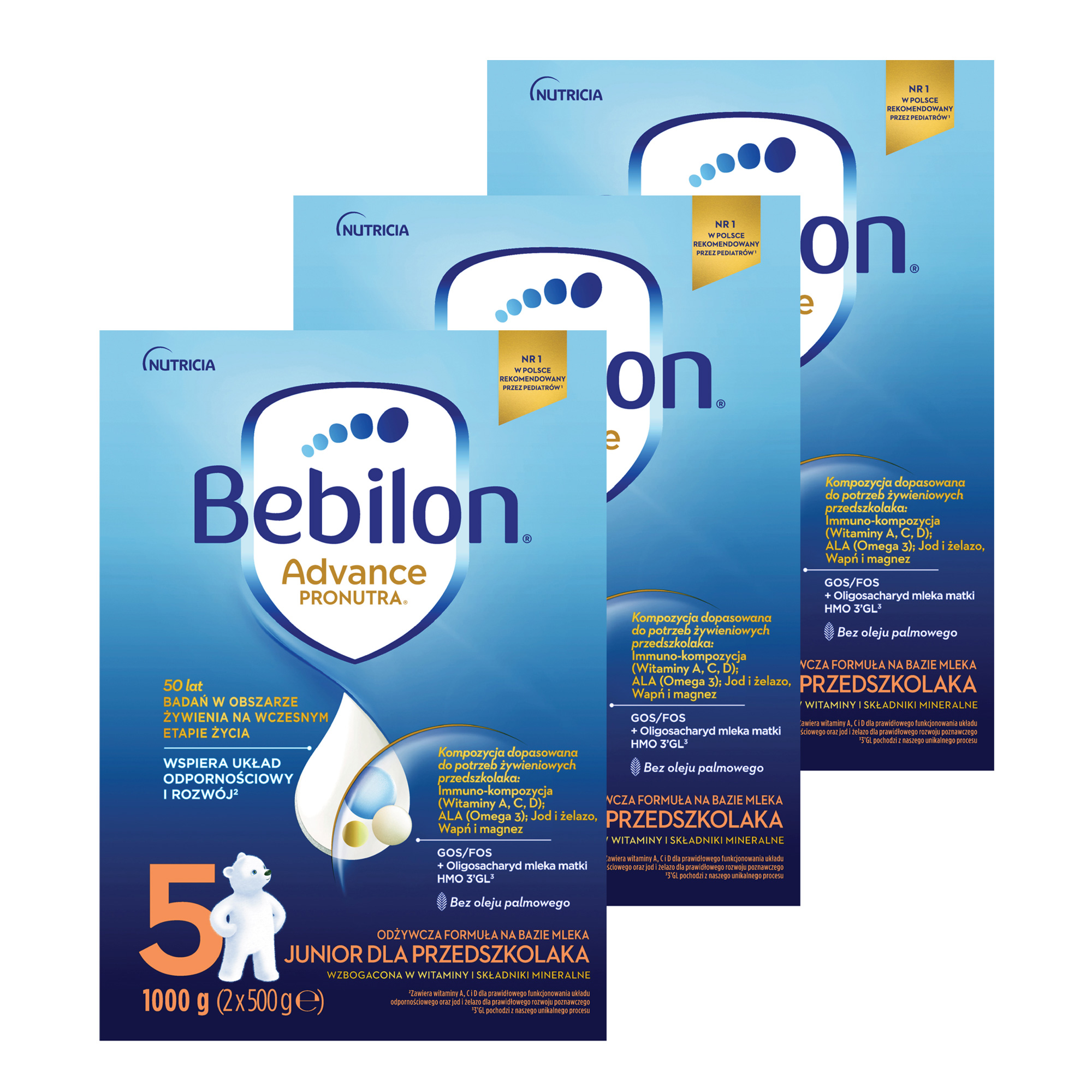 Bebilon 5 Advance Pronutra Junior, odżywcza formuła na bazie mleka dla przedszkolaka, 3 x 1000 g zdjęcie