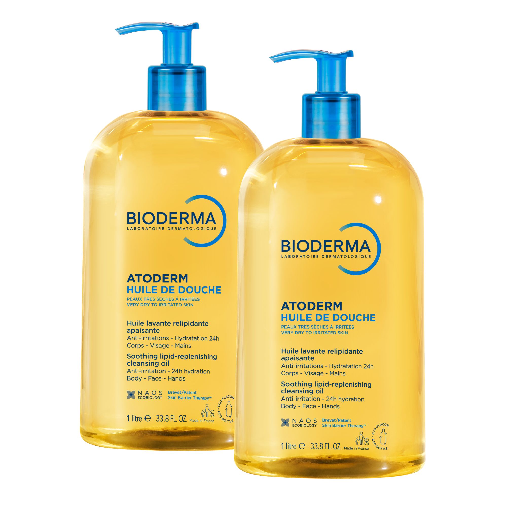 Bioderma Atoderm Huile de douche, nawilżający olejek do kąpieli i pod prysznic do ciała i twarzy, dla skóry suchej i atopowej, 2 x 1000 ml zdjęcie