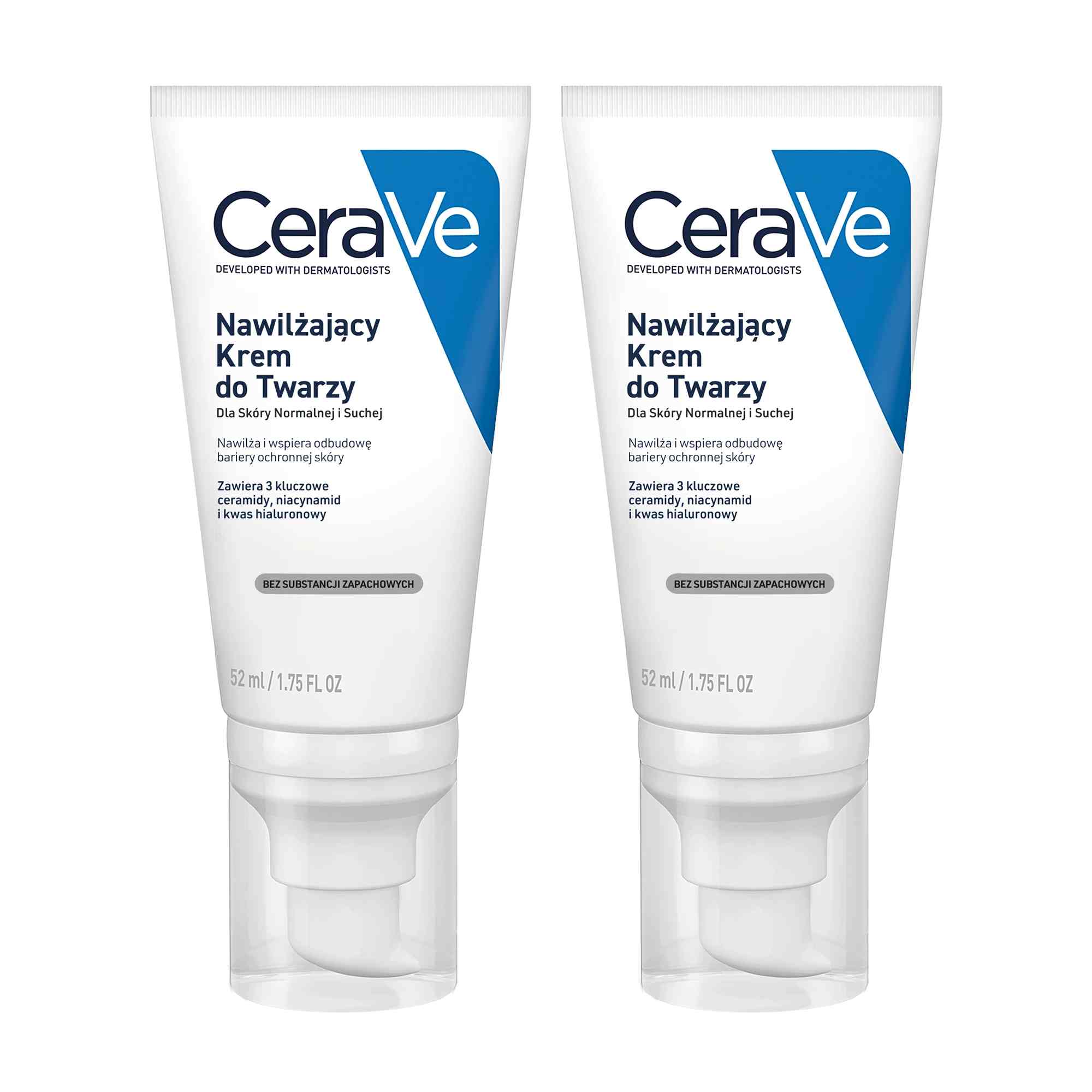 CeraVe, nawilżający krem do twarzy dla skóry normalnej i suchej, 2 x 52 ml zdjęcie