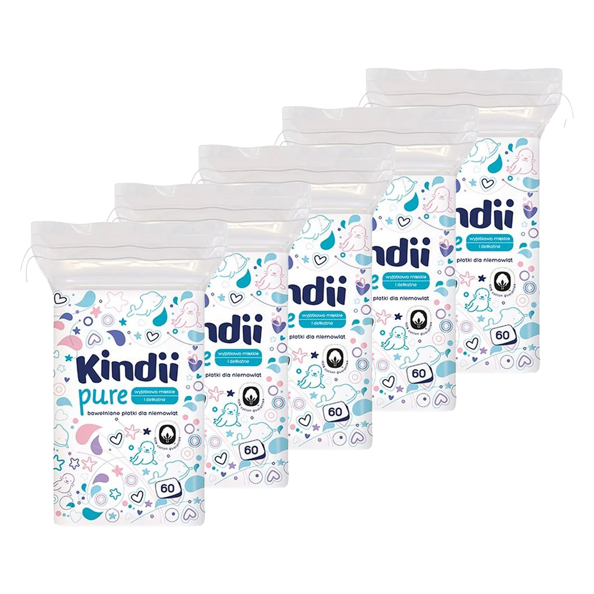 Kindii Pure, bawełniane płatki dla niemowląt, 5 x 60 sztuk zdjęcie