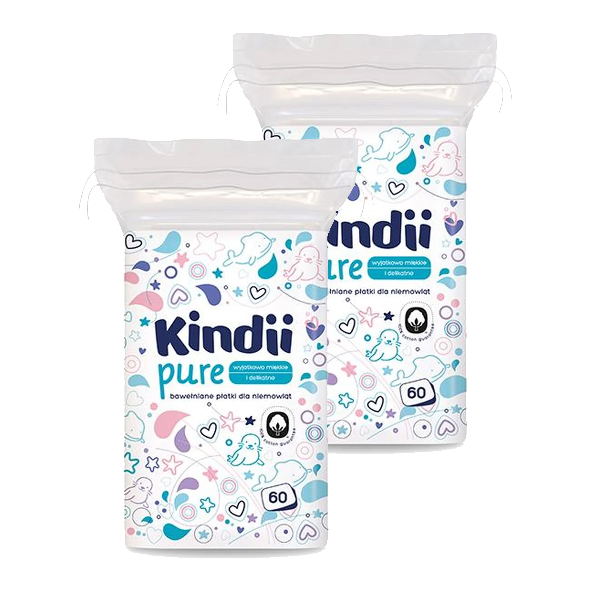 Kindii Pure, bawełniane płatki dla niemowląt, 2 x 60 sztuk zdjęcie