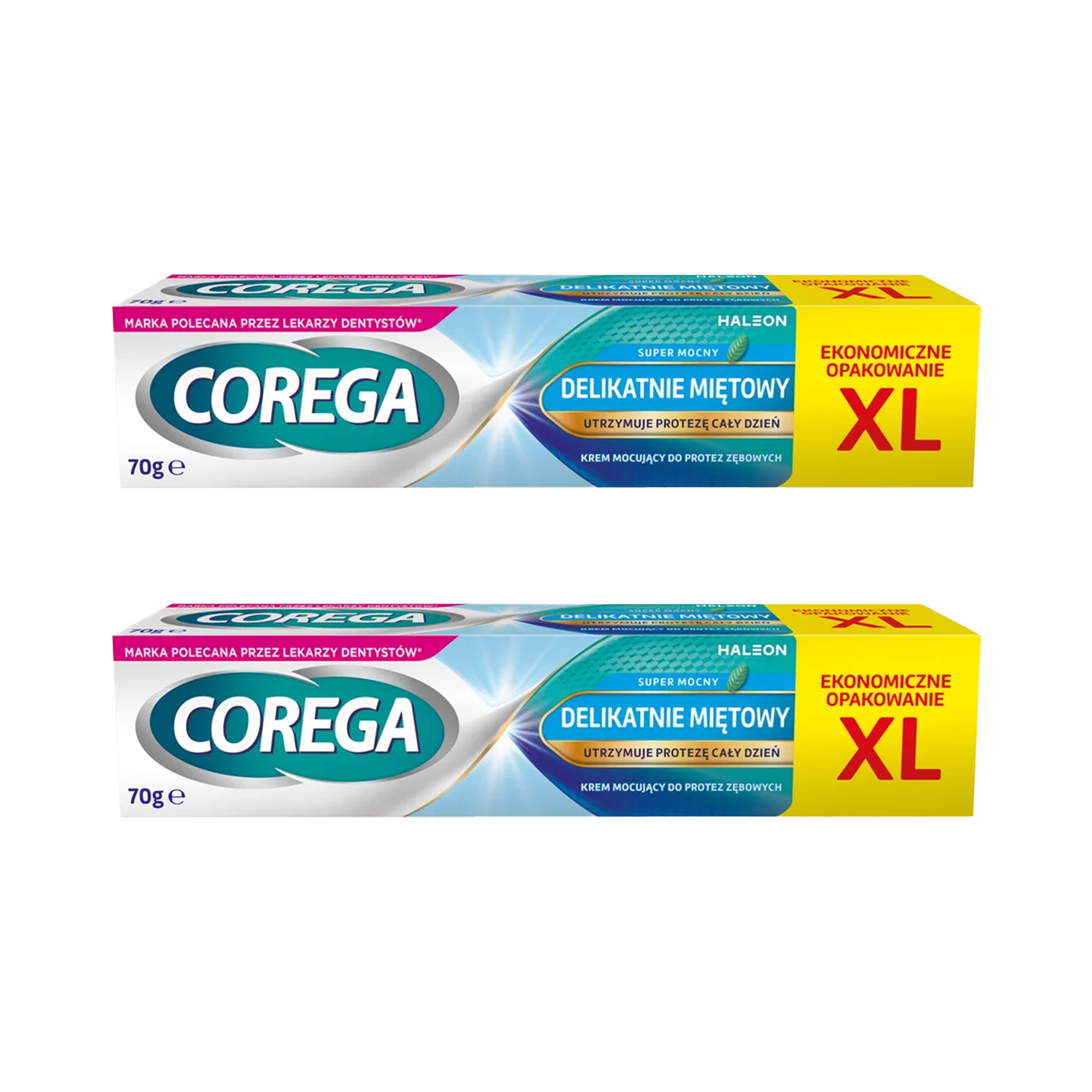 Corega Super Mocny Delikatnie Miętowy, krem do protez zębowych, 2 x 70 g zdjęcie
