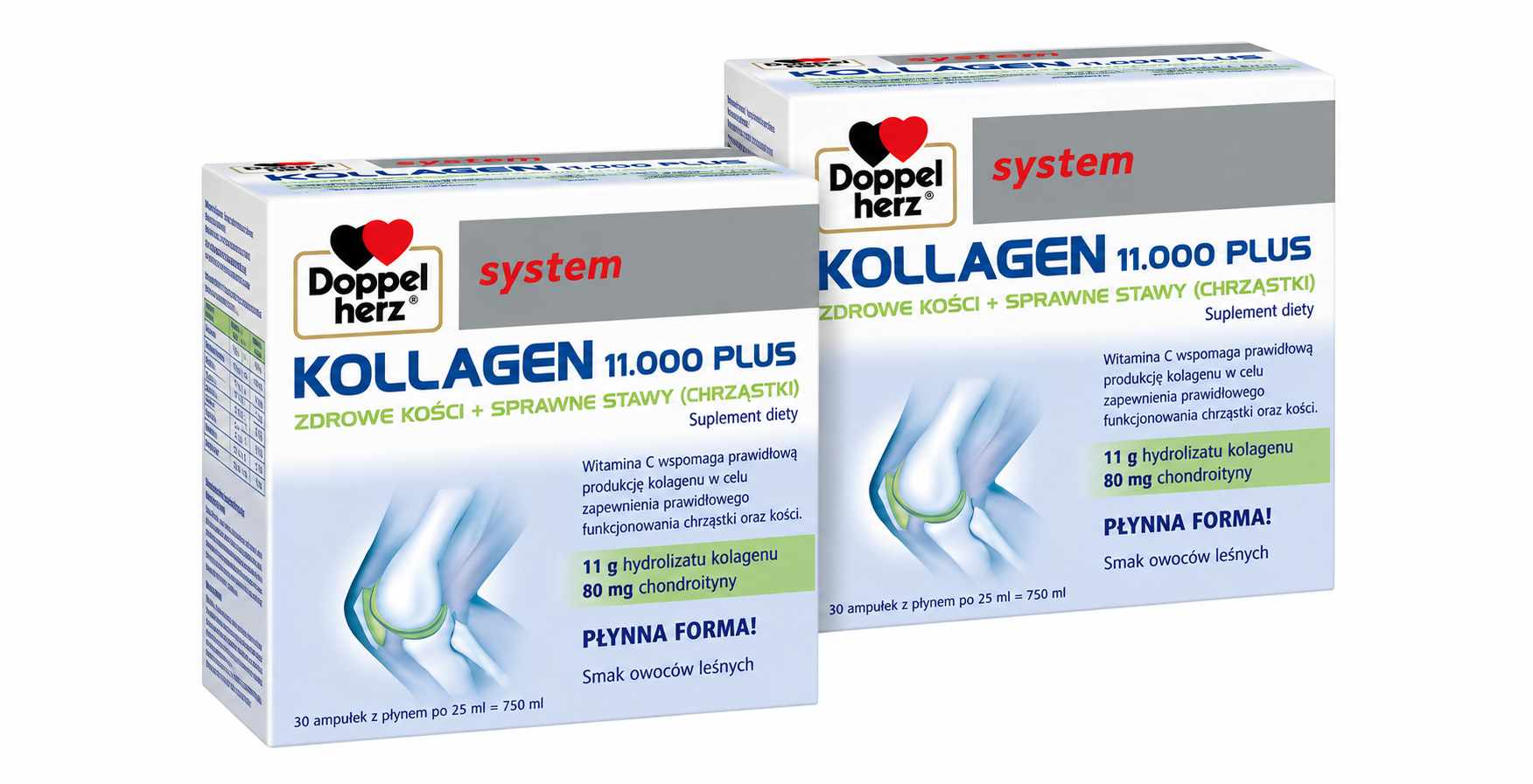 Doppelherz system, Kollagen 11000 Plus, ampułki, 2 x 30 sztuk po 25 ml