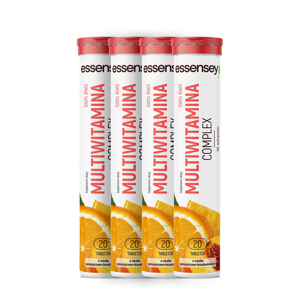 Essensey Multiwitamina Complex Pomarańcza Brzoskwinia, tabletki musujące, 4 x 20 sztuk