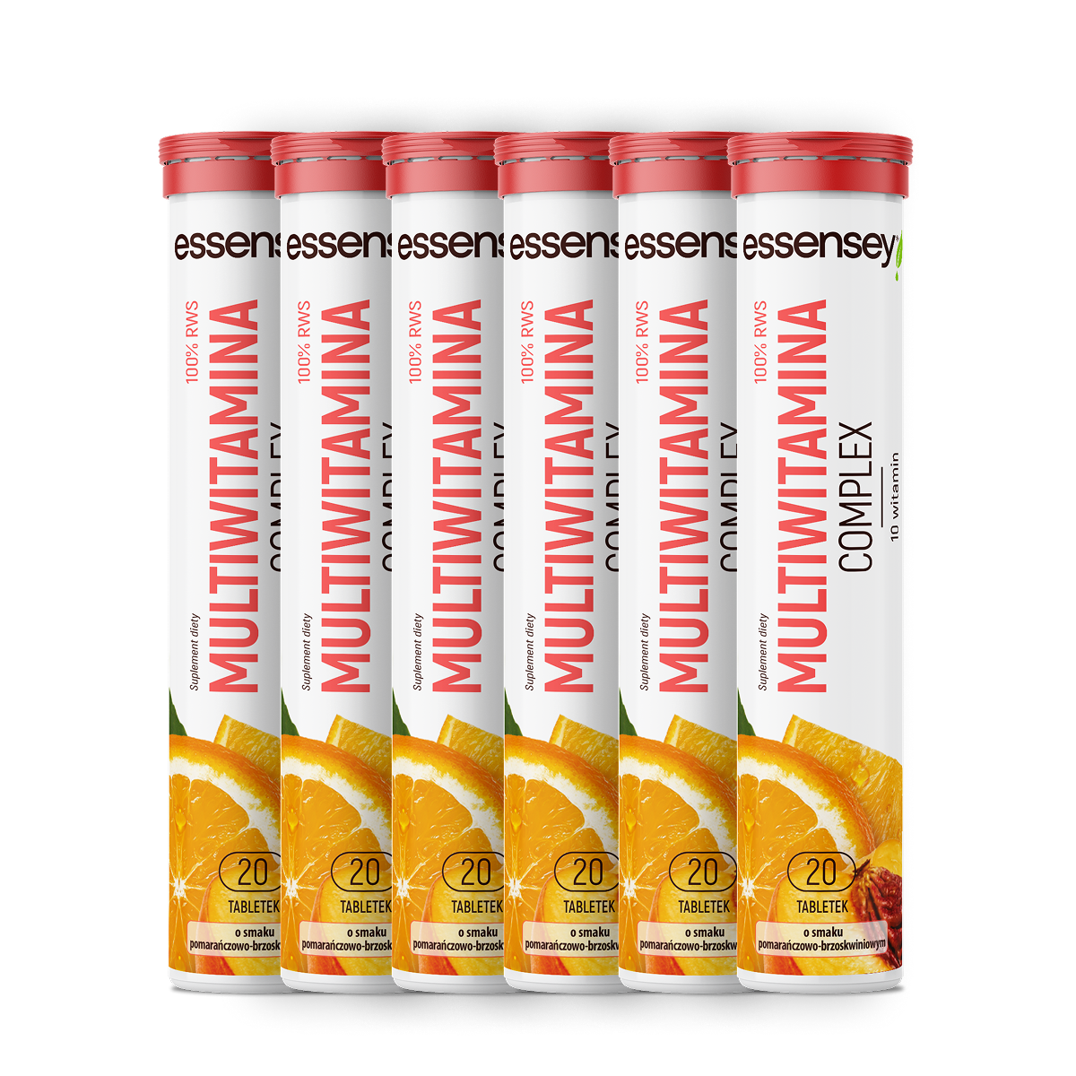 Essensey Multiwitamina Complex Pomarańcza Brzoskwinia, tabletki musujące, 6 x 20 sztuk