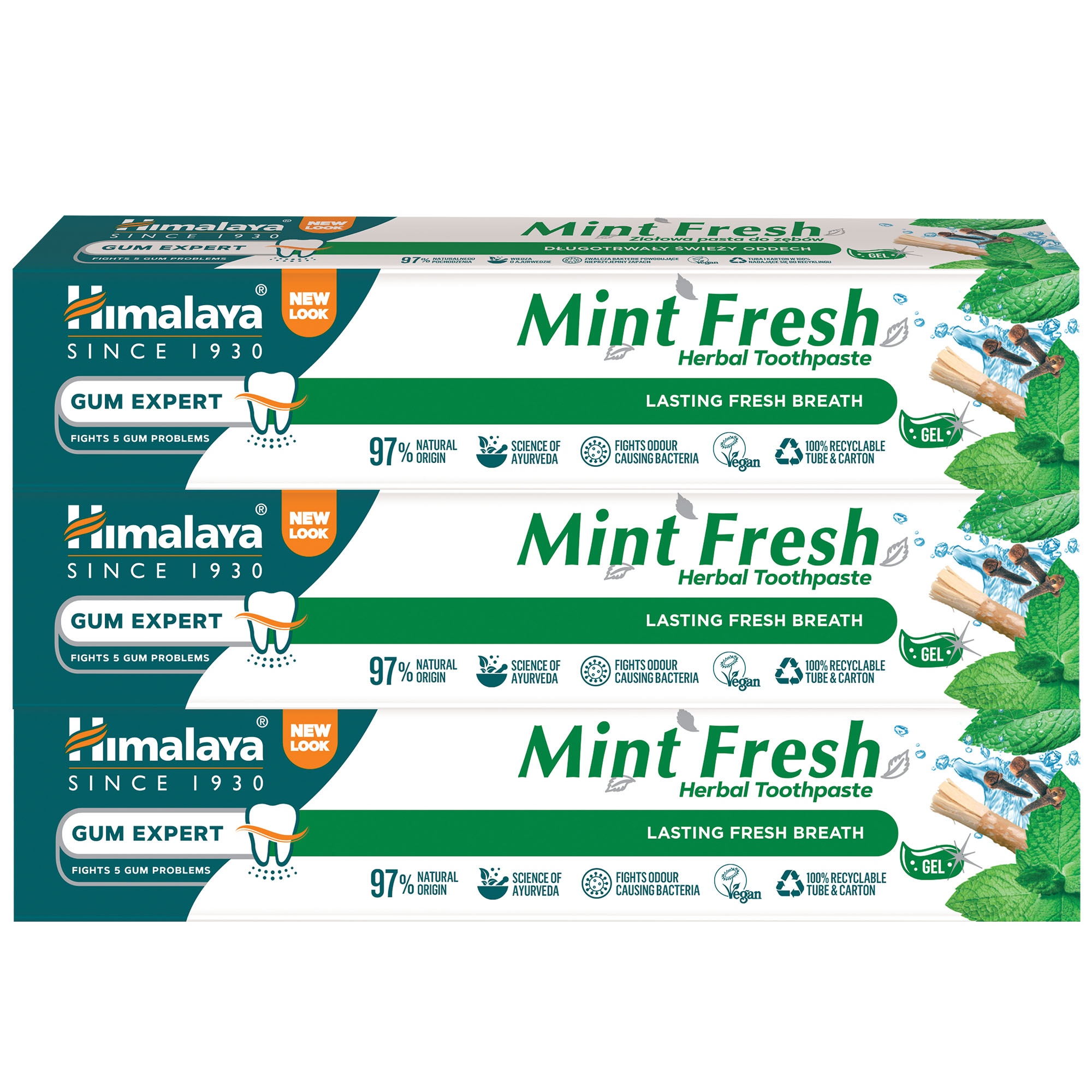 HIMALAYA MINT FRESH Pasta ziołowa do zębów w żelu, 3 x 75 g zdjęcie