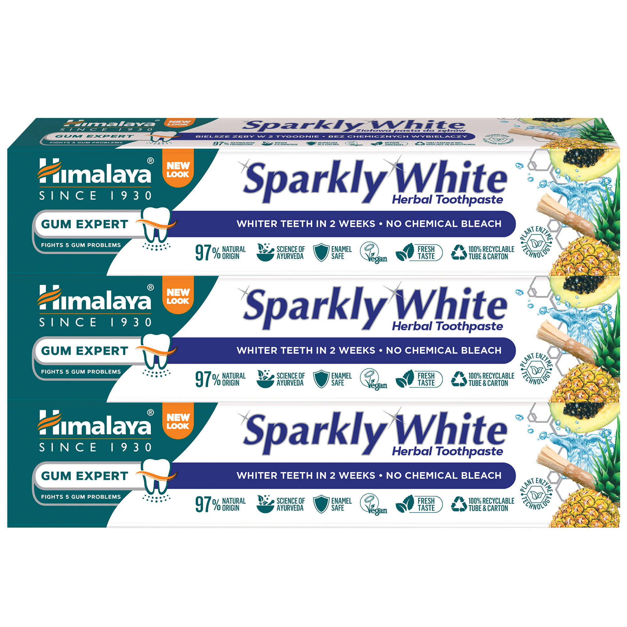Himalaya Gum Expert, Sparkly White, pasta do zębów, 3 x 75 ml zdjęcie