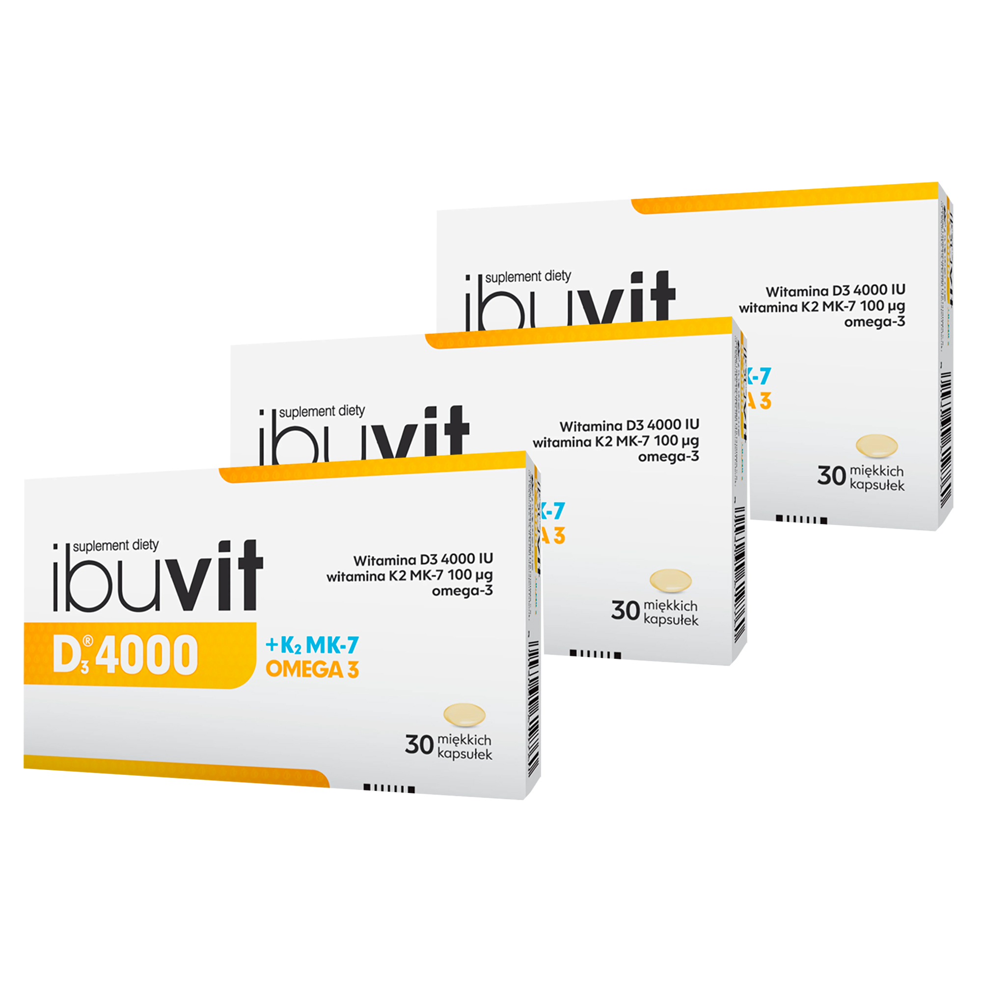Ibuvit D3 4000+K2 MK-7 Omega 3, kapsułki miękkie, 3 x 30 sztuk zdjęcie