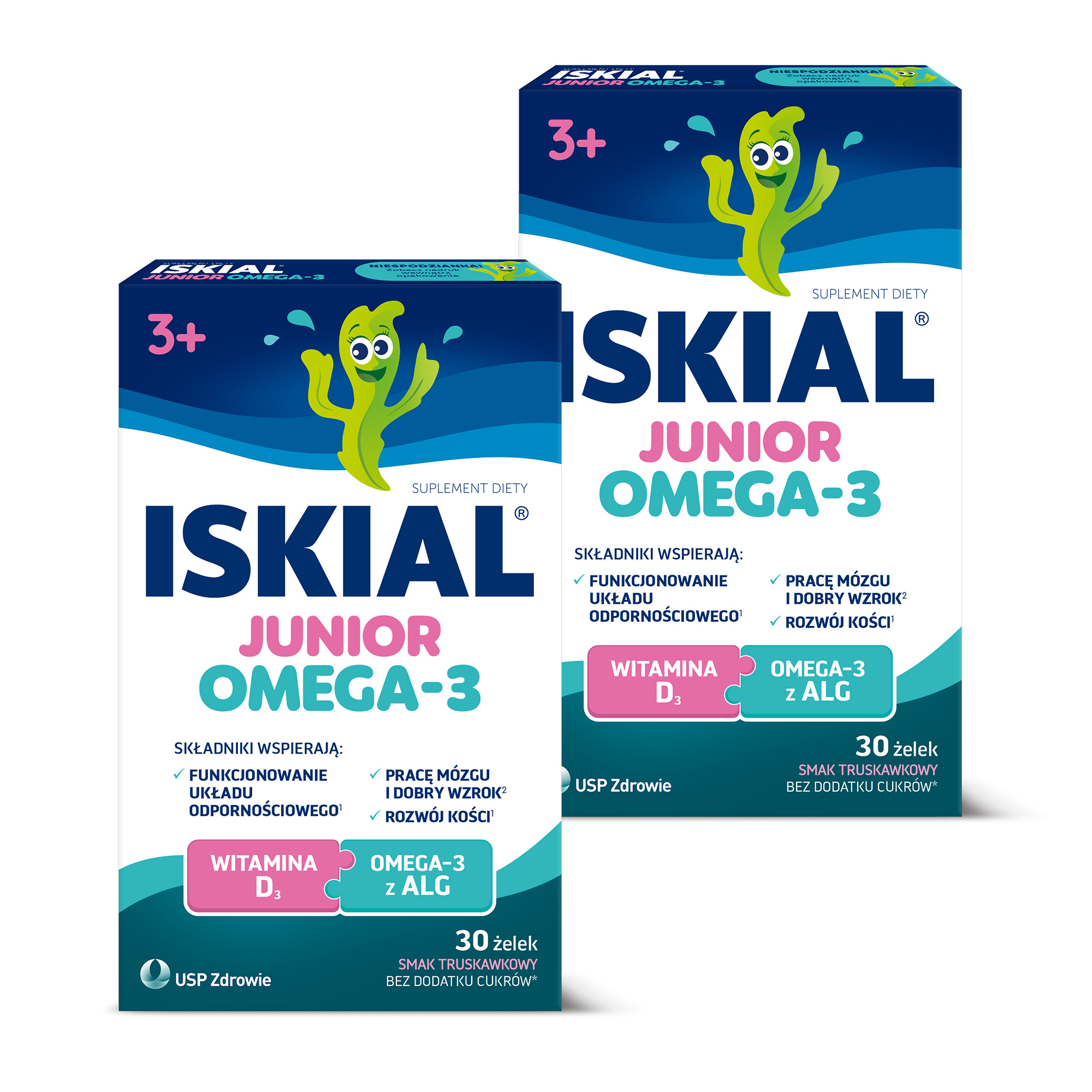 Iskial Junior Omega-3 smak truskawkowy, żelki, 2 x 30 sztuk zdjęcie