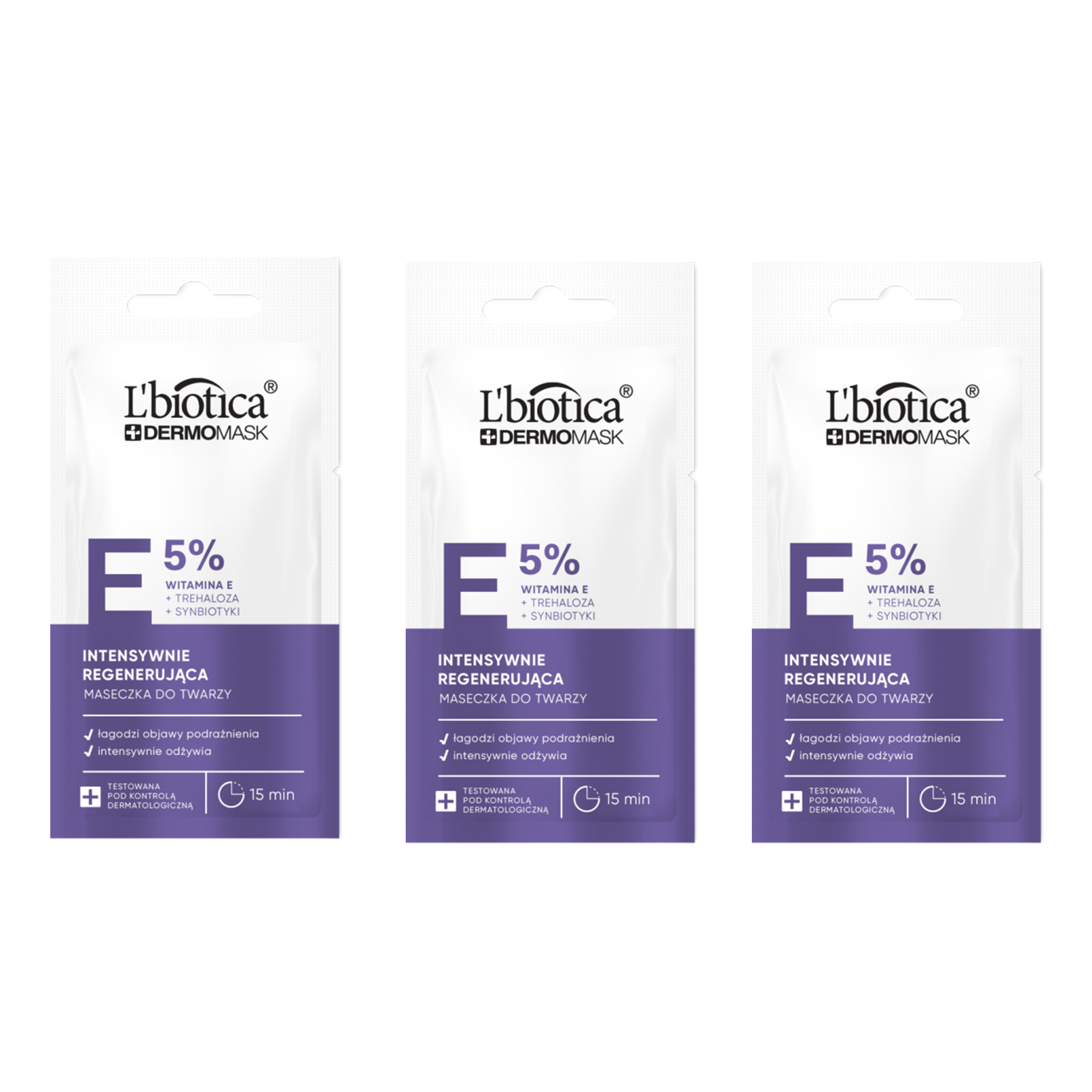 L'Biotica Dermomask Maseczka do twarzy intensywnie regenerująca z witaminą E, 3 x 8 ml zdjęcie