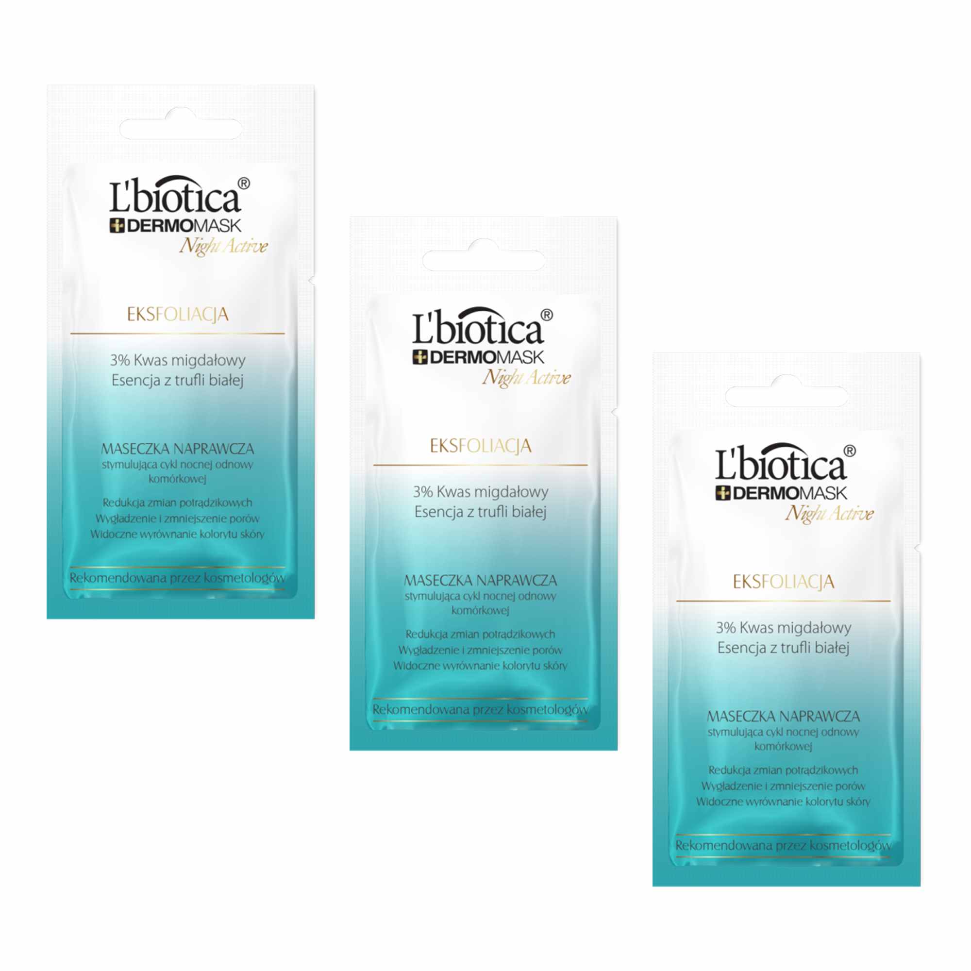 Lbiotica DermoMask Night Active Eksfoliacja maseczka naprawcza stymulująca cykl nocnej odnowy komórkowej, 3 x 12 ml zdjęcie