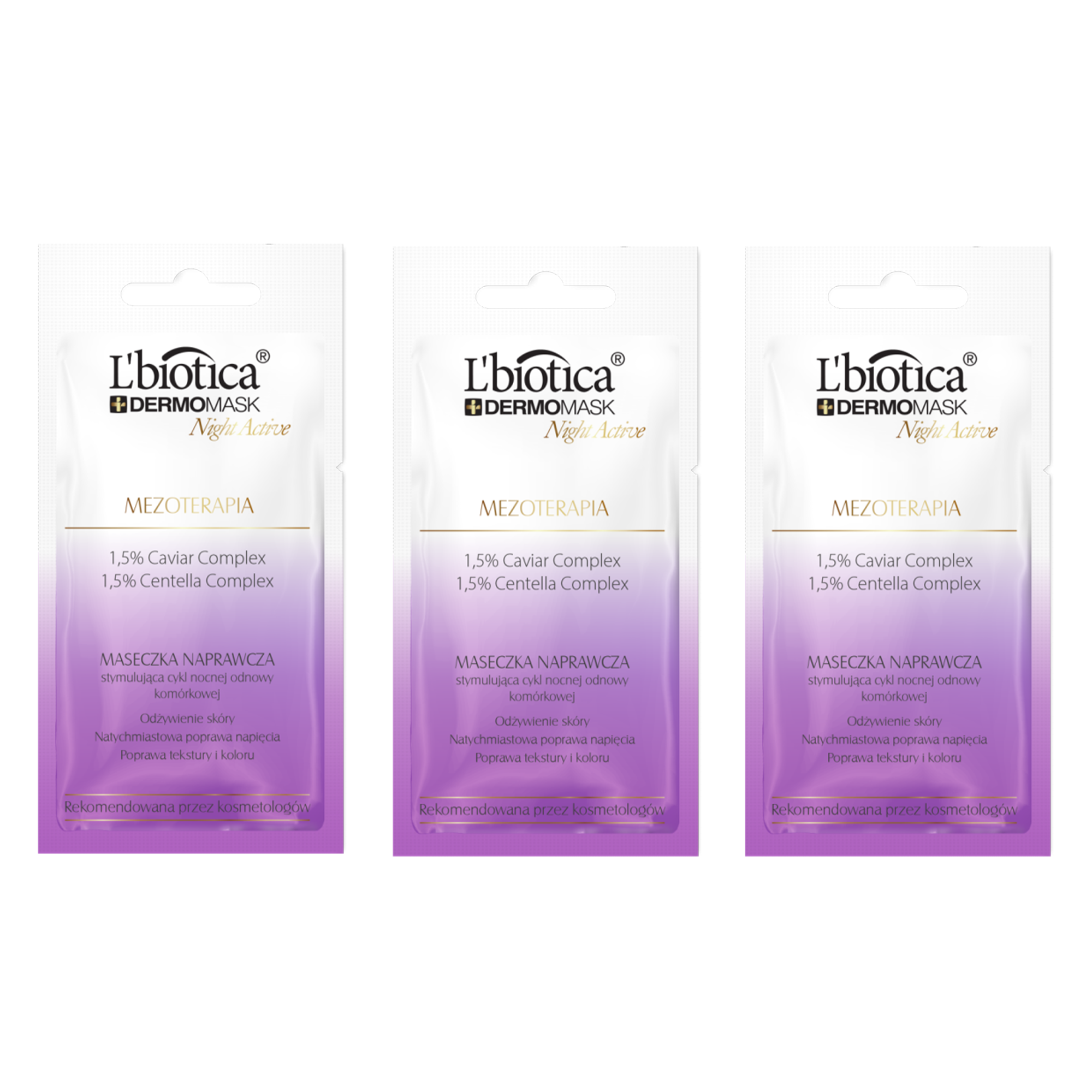 Lbiotica DermoMask Night Active Mezoterapia maseczka naprawcza stymulująca cykl nocnej odnowy komórkowej, 3 x 12 ml zdjęcie