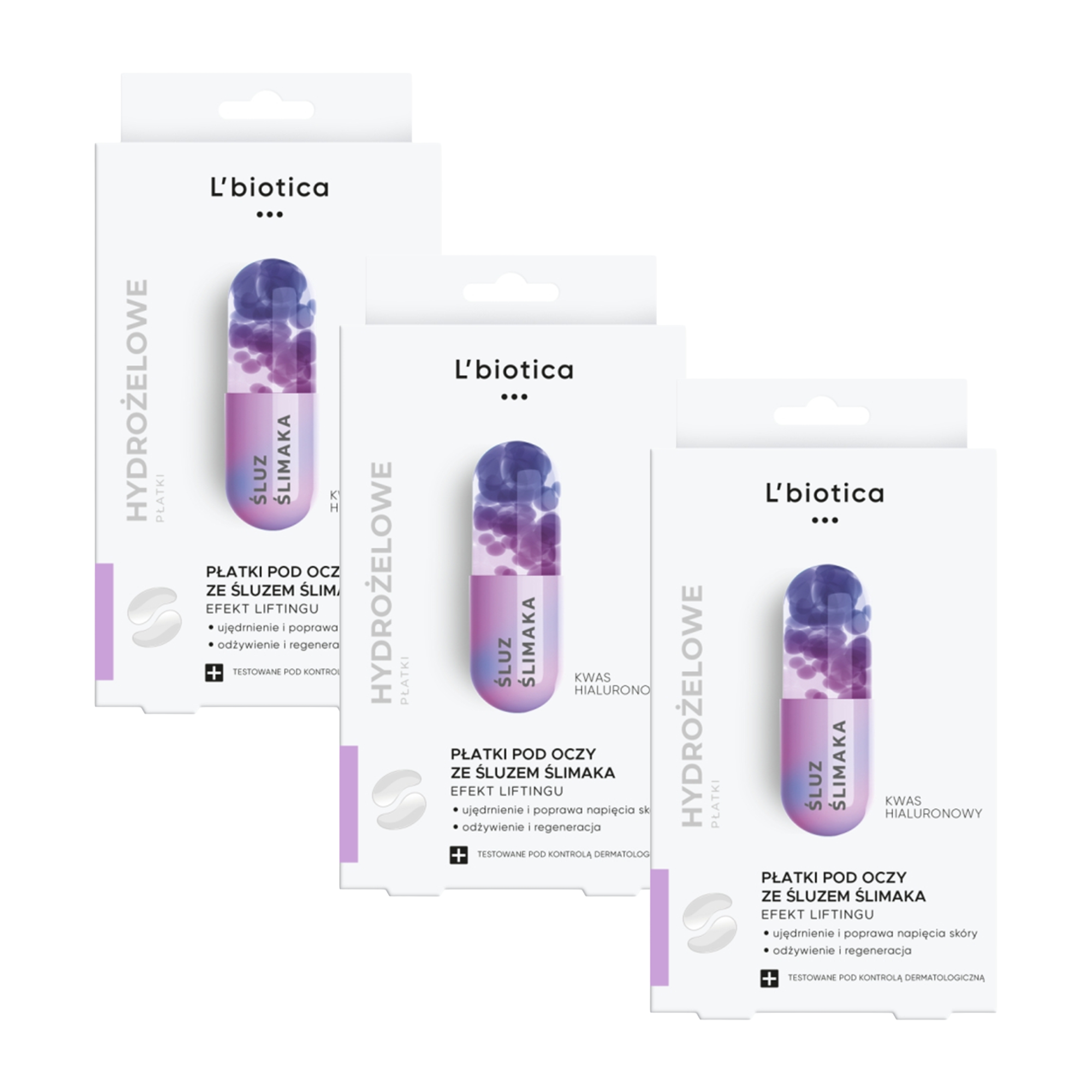 L'BIOTICA Odmładzające płatki pod oczy ze śluzem ślimaka, 3 x 1 opakowanie (18 sztuk) zdjęcie