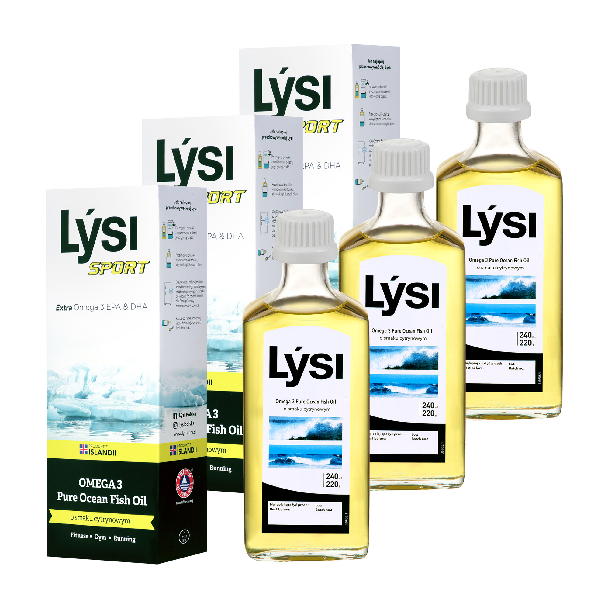 Lysi, Omega 3 Sport Pure Ocean Fish Oil, płyn, 3 x 240 ml zdjęcie