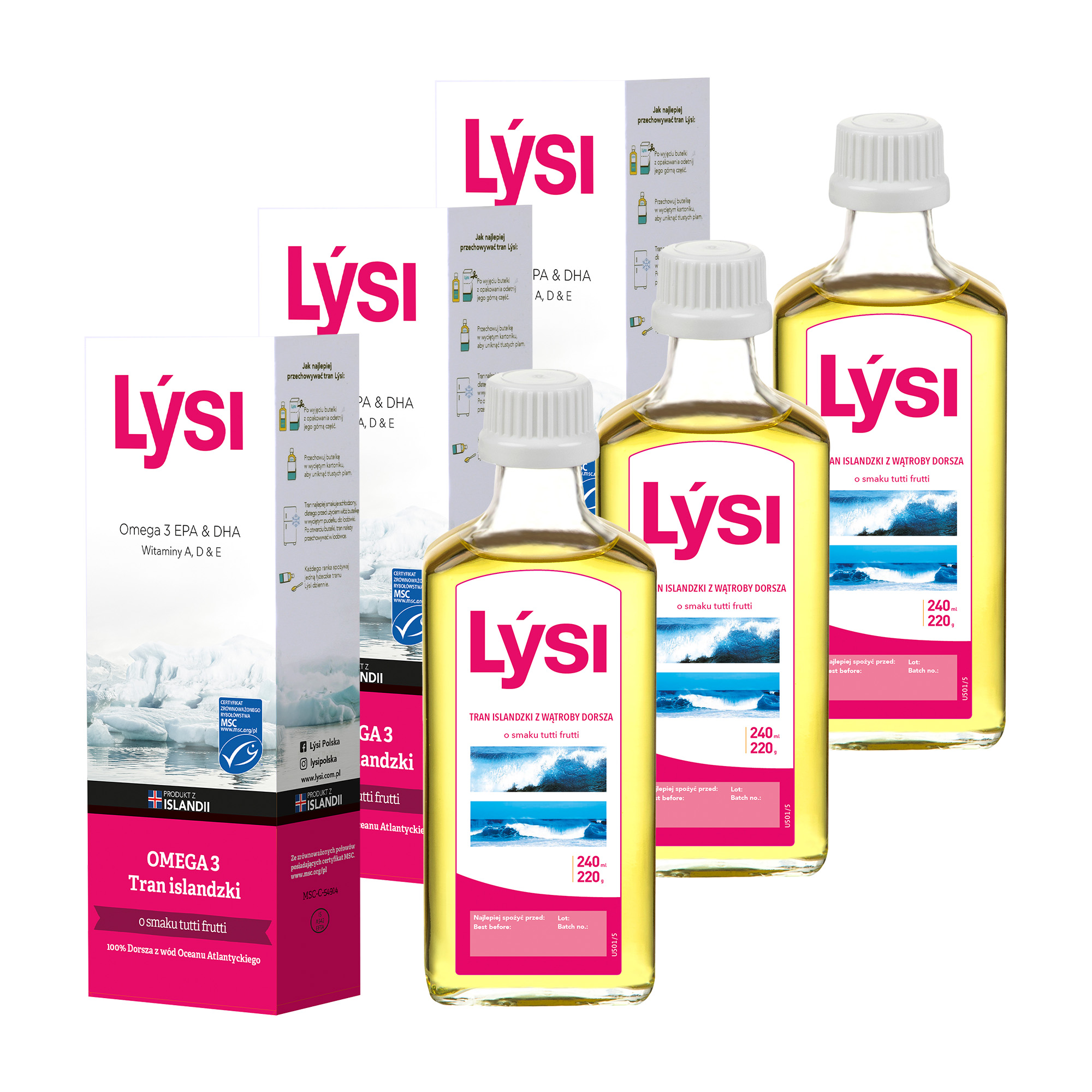 Lysi Tran Islandzki Omega 3 o smaku tutti frutti, 3 x 240 ml zdjęcie