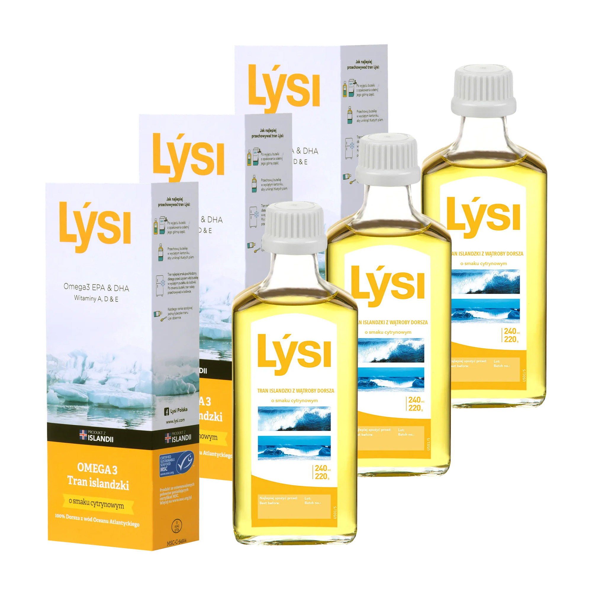 Lysi Tran Islandzki smak cytrynowy, 3 x 240 ml zdjęcie