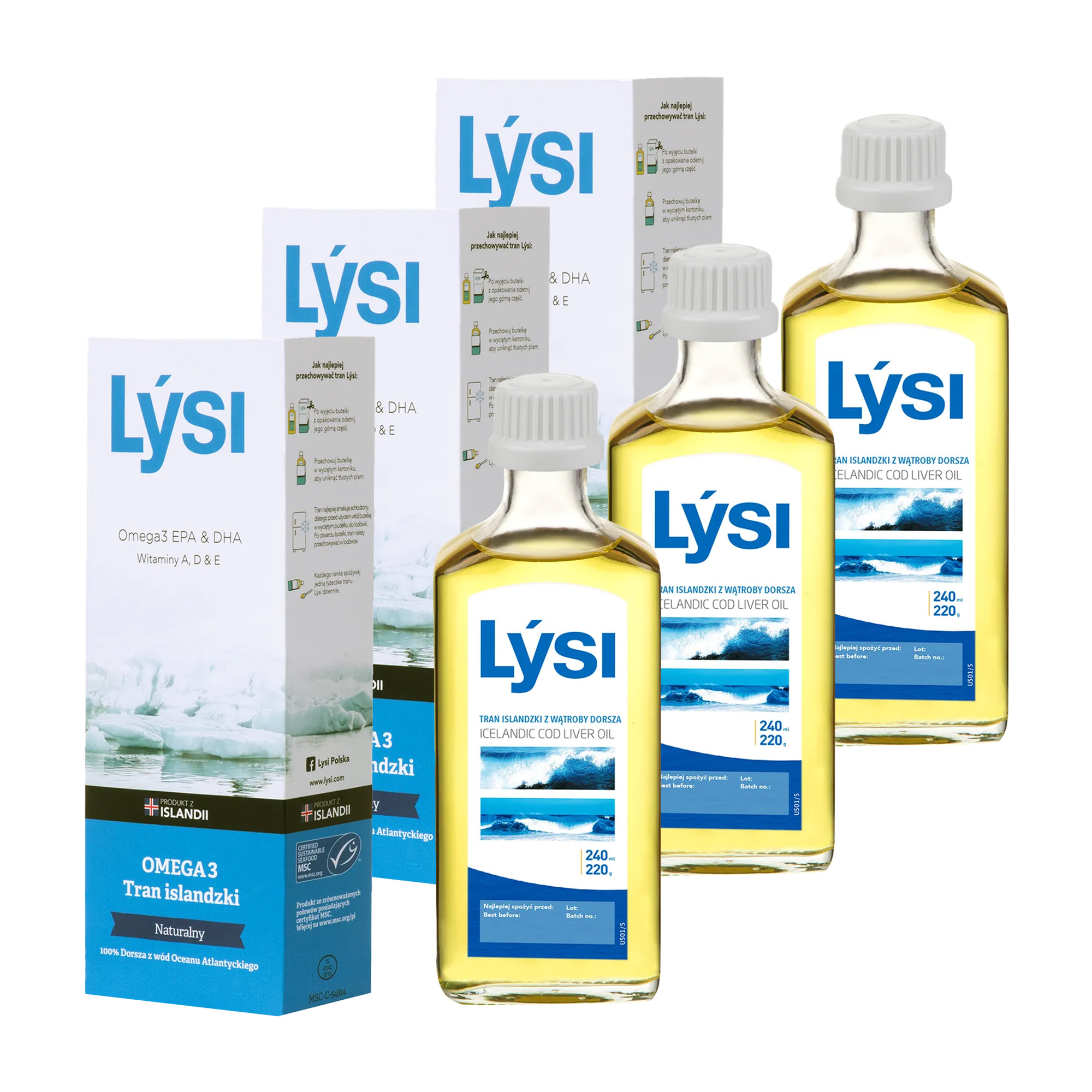 Lysi Tran islandzki naturalny, olej, 3 x 240 ml zdjęcie