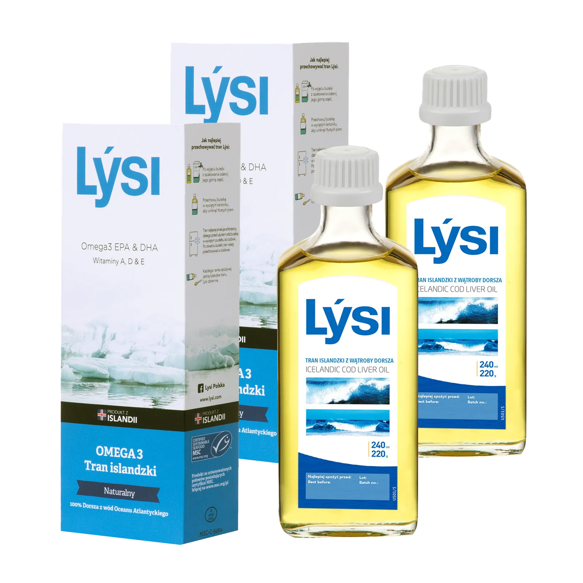 Lysi Tran islandzki naturalny, olej, 2 x 240 ml zdjęcie
