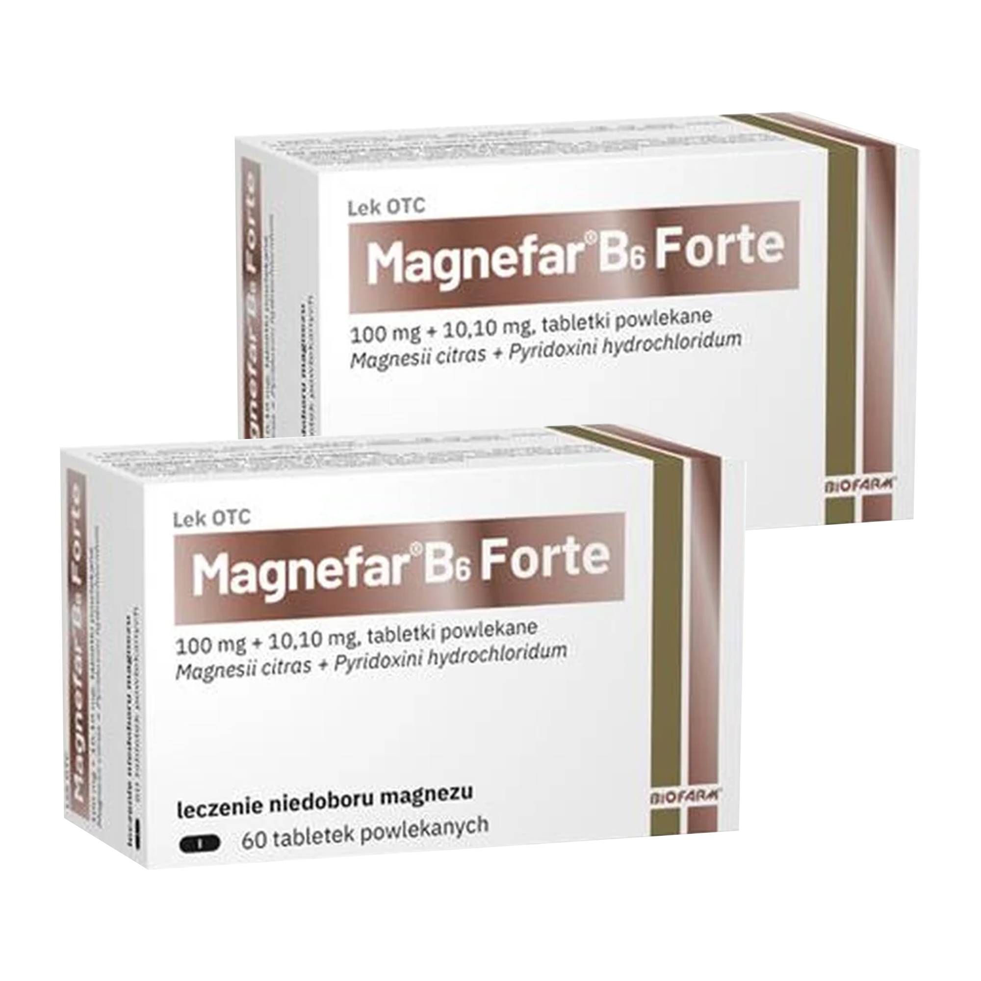 Magnefar B6 Forte, 100 mg+10 mg, tabletki powlekane, 2 x 60 sztuk zdjęcie