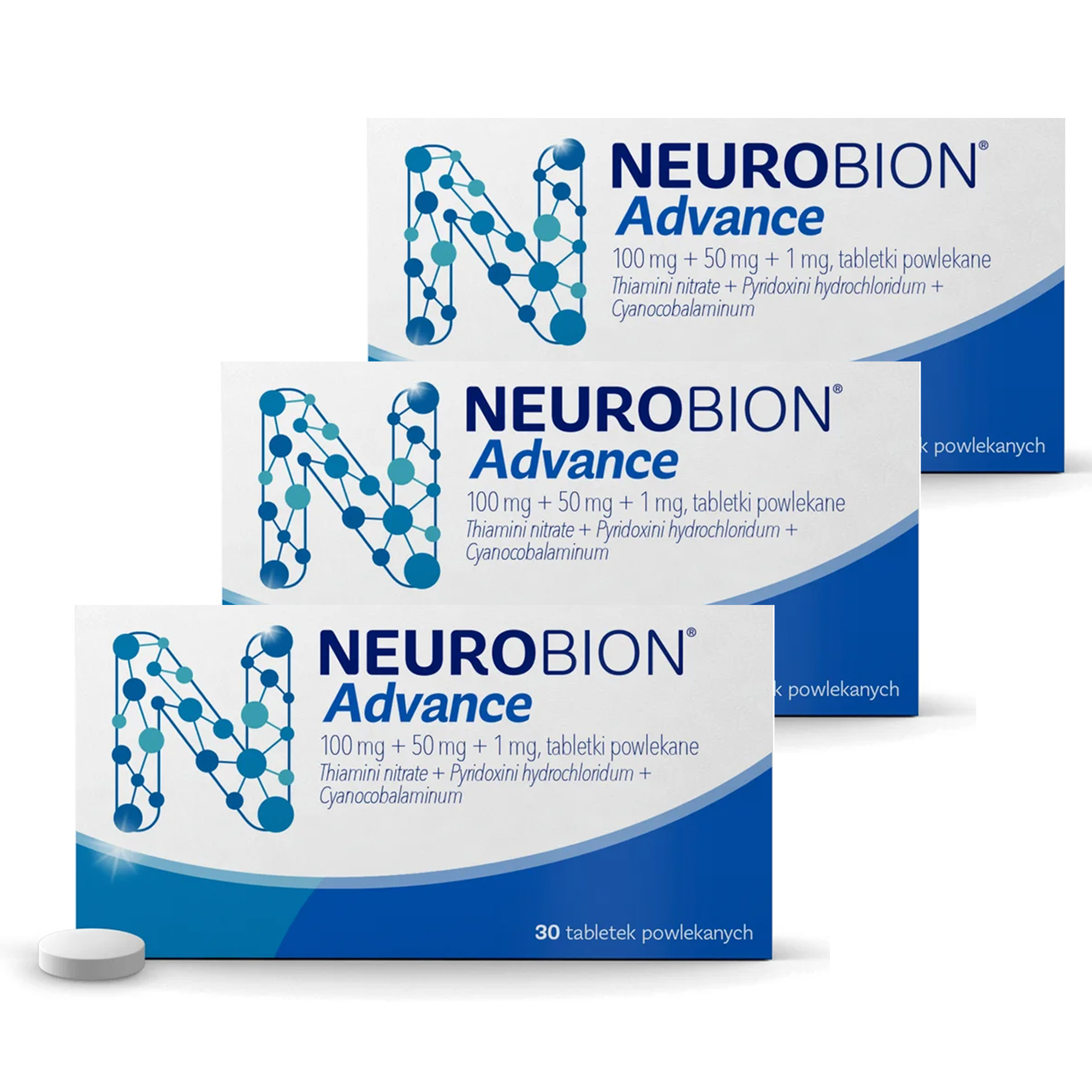 Neurobion Advance 100 mg + 50 mg + 1 mg, tabletki powlekane, 3 x 30 sztuk zdjęcie