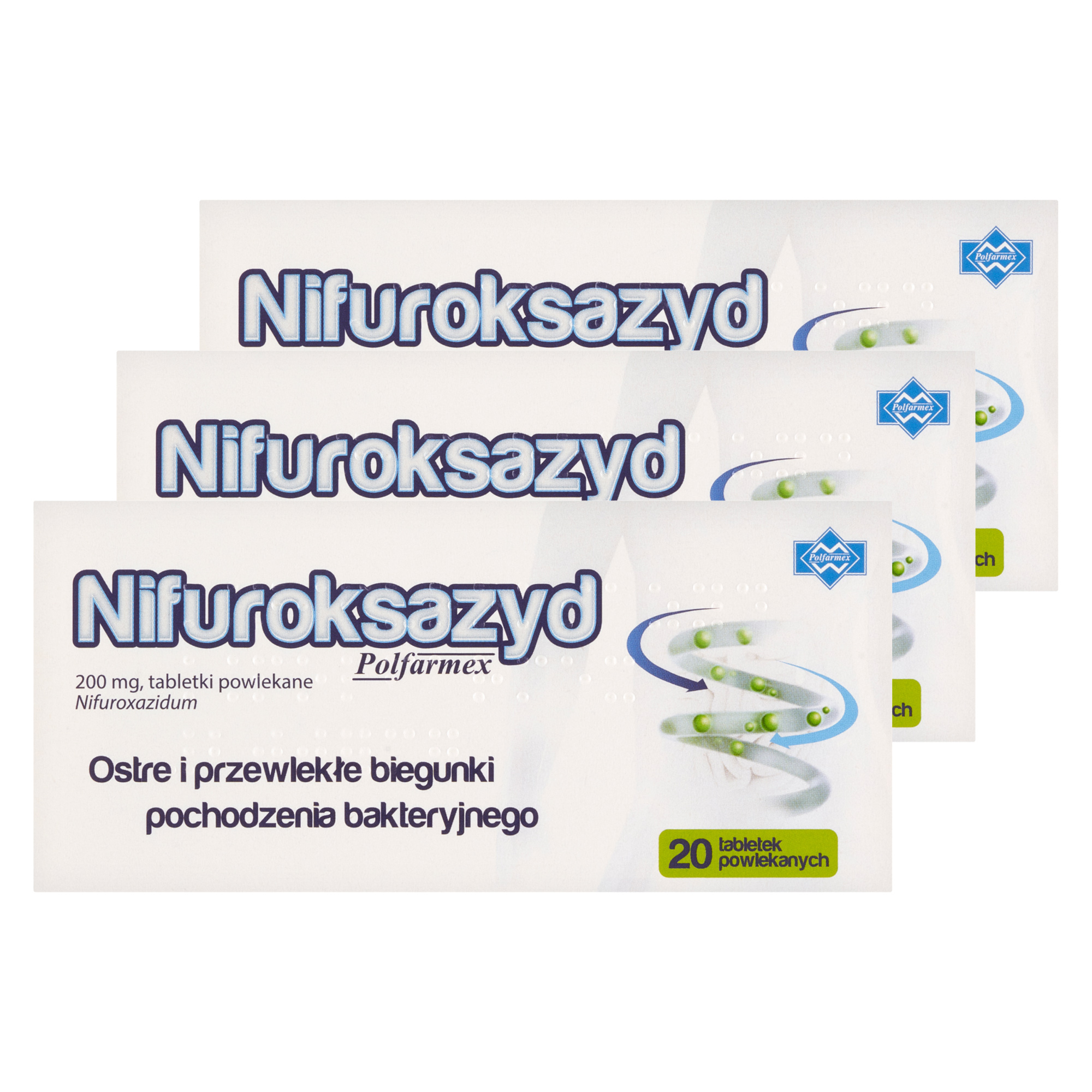 NIFUROKSAZYD POLFARMEX 200 mg, 3 x 20 tabletek zdjęcie