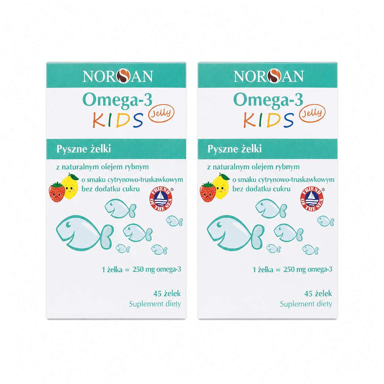 Norsan Omega-3 FISK Jelly, smak cytrynowo-truskawkowy, 2 x 45 sztuk