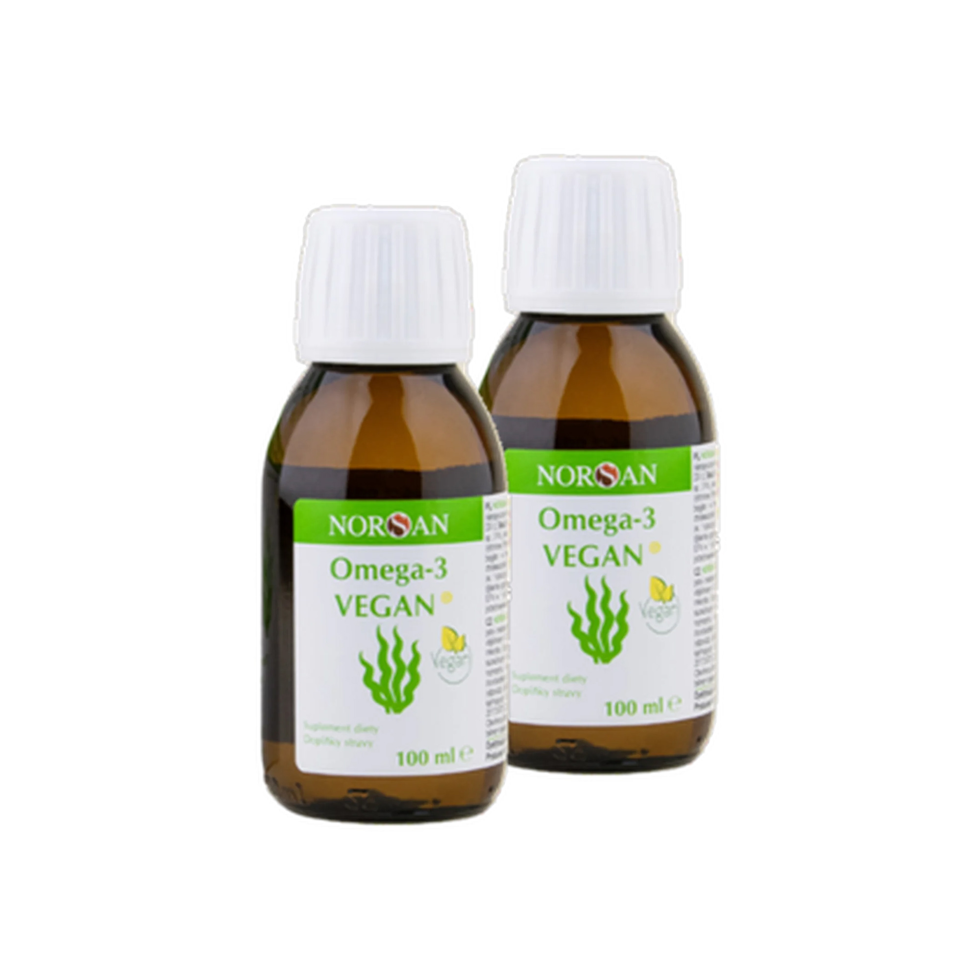 Norsan Omega-3 Vegan z olejem z alg morskich, smak cytrynowy, 2 x 100 ml