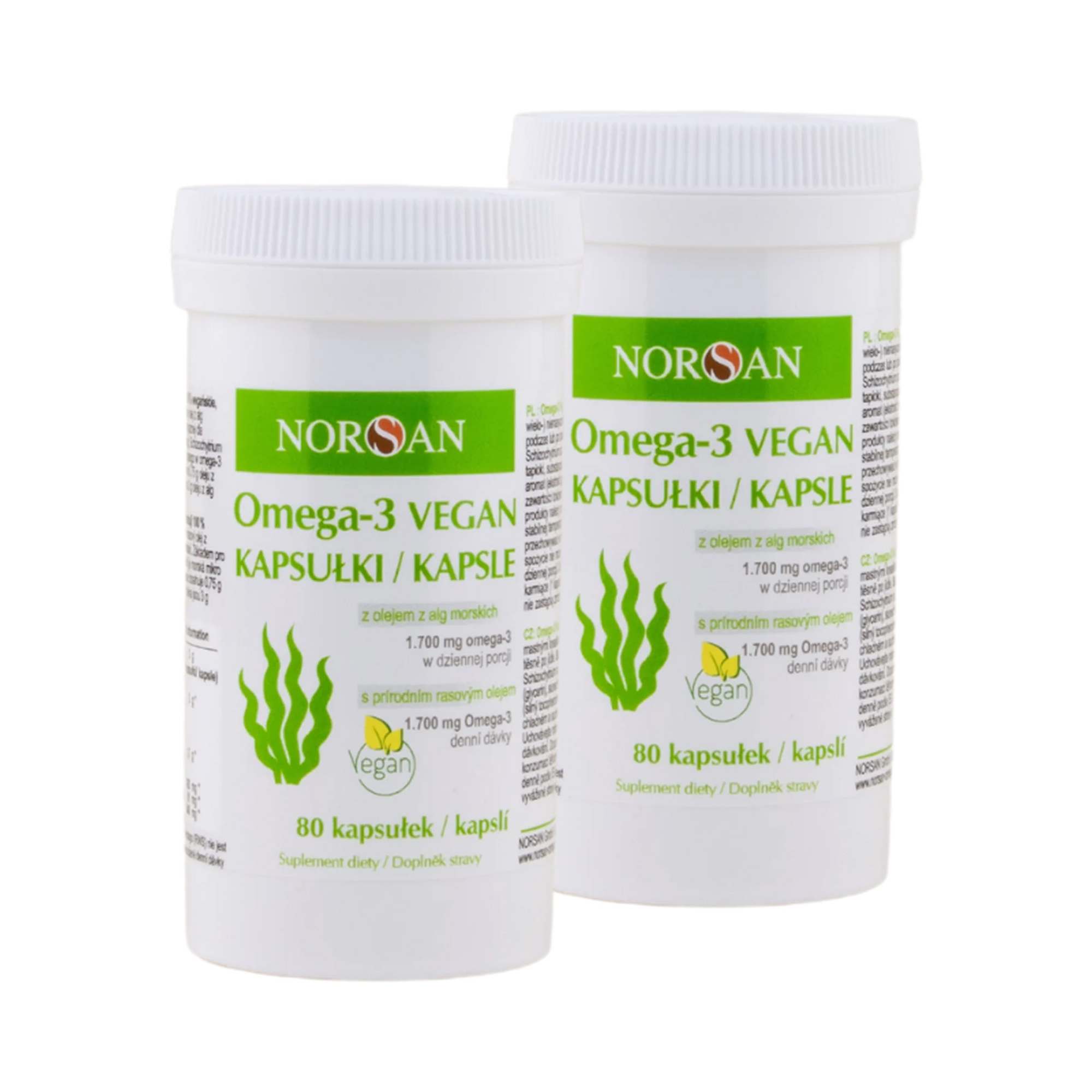 Norsan Omega-3 Vegan z olejem z alg morskich, 2 x 80 kapsułek zdjęcie