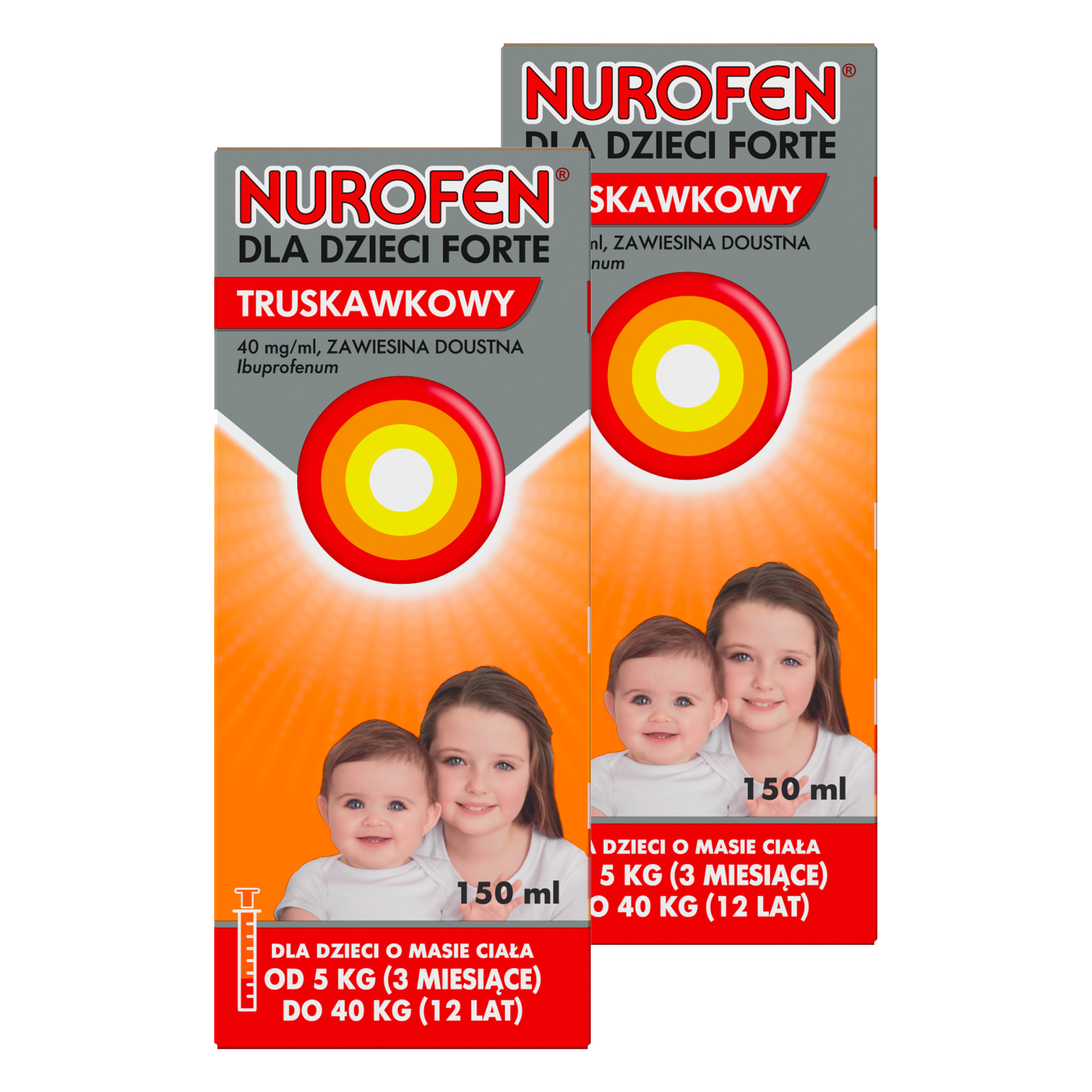Nurofen dla dzieci Forte truskawkowy, 40mg/ml, zawiesina doustna, 2 x 150 ml zdjęcie