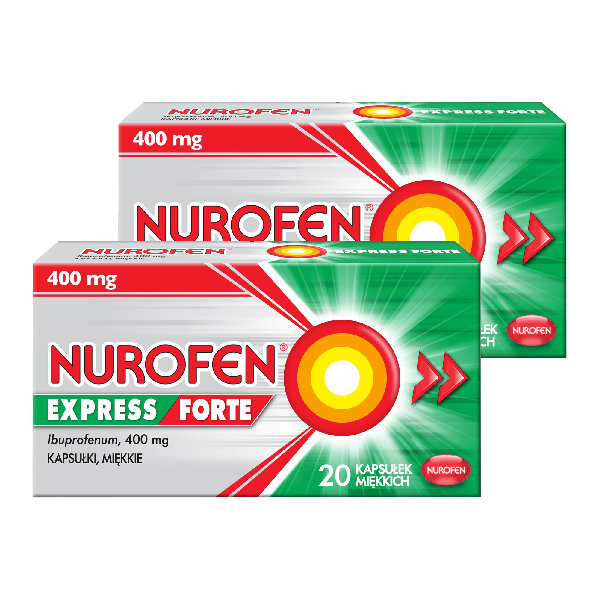 Nurofen Express Forte ibuprofen 400 mg na ból i gorączkę kapsułki, 2 x 20 sztuk zdjęcie