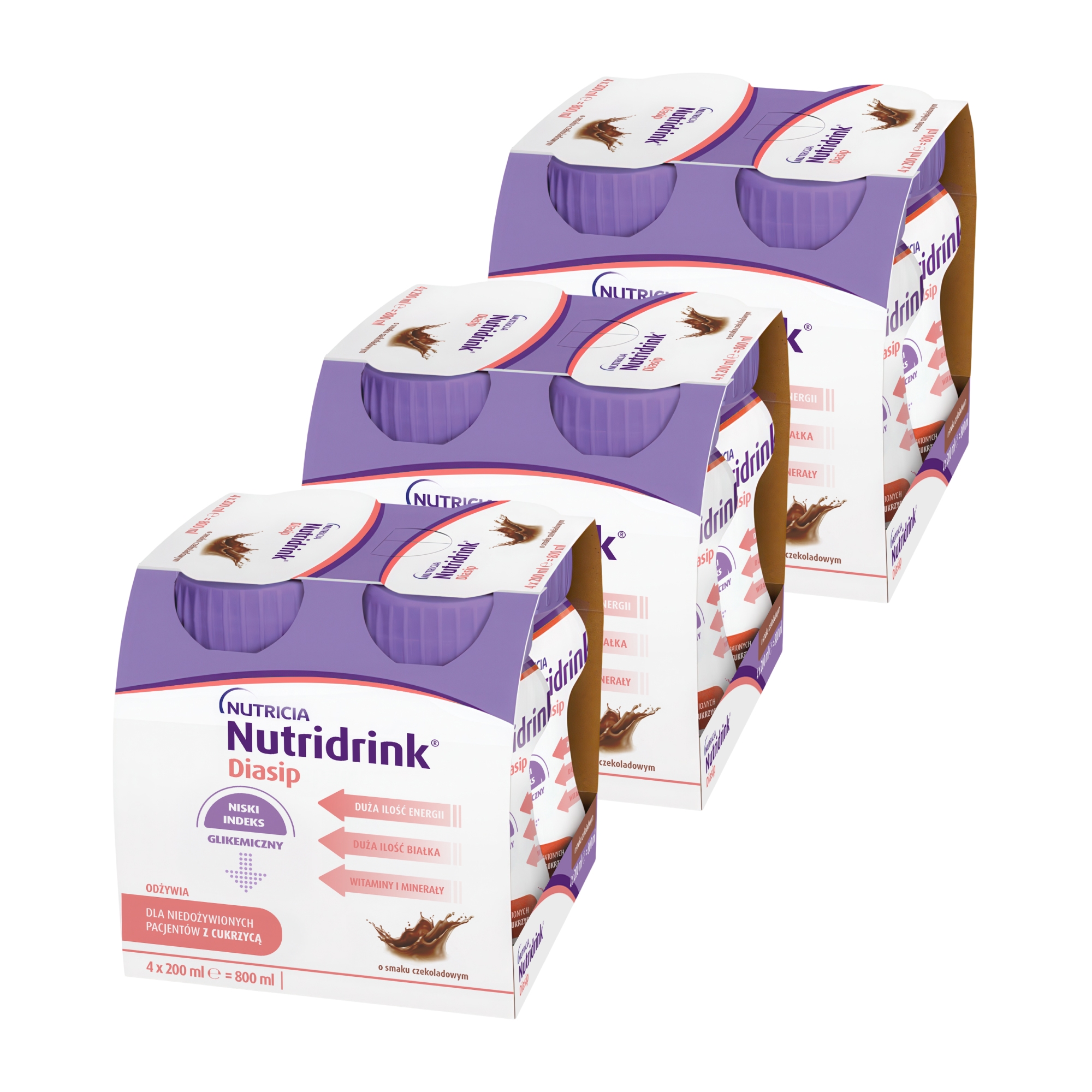 Nutridrink Diasip o smaku czekoladowym, płyn, 12 x 200 ml