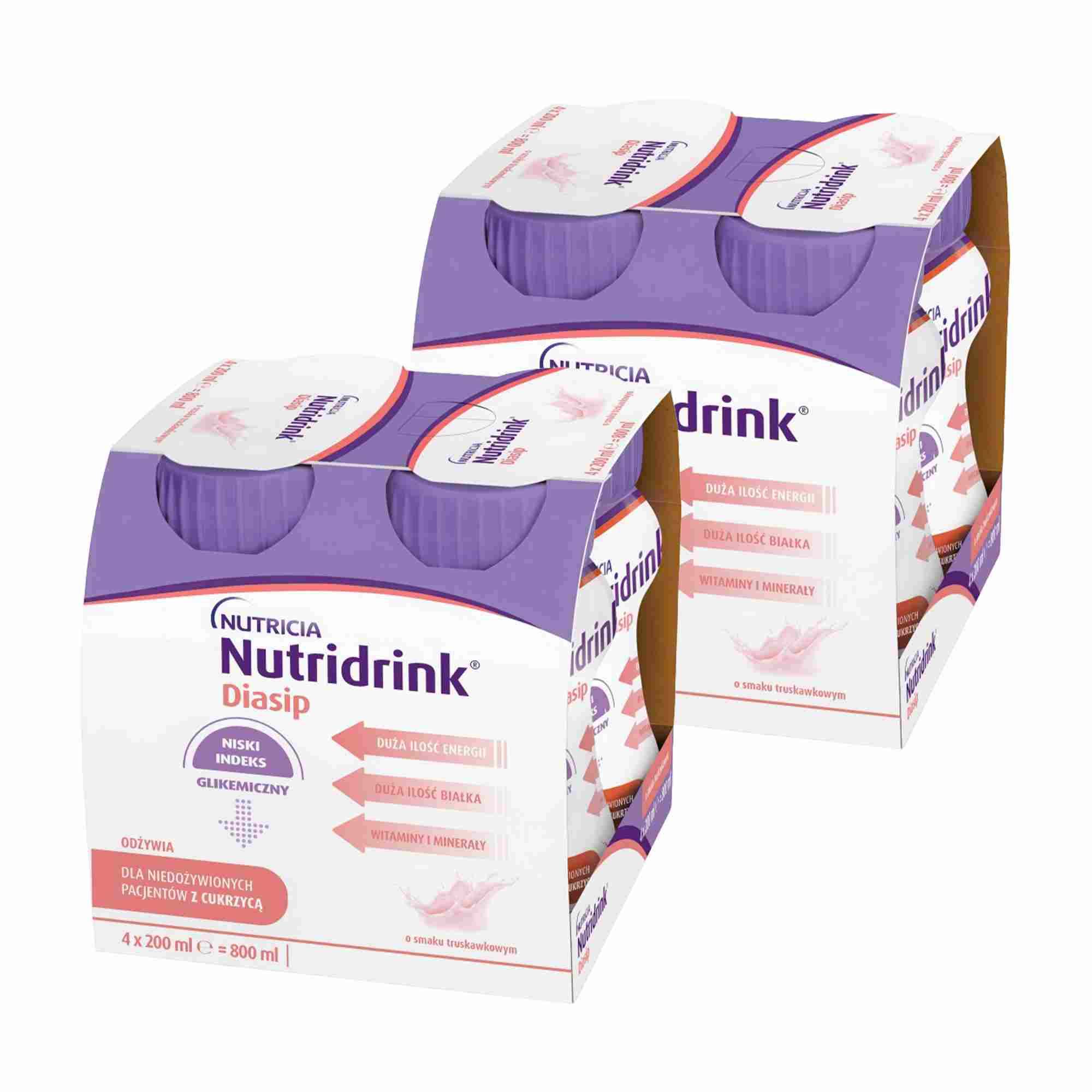 Nutridrink Diasip o smaku truskawkowym, płyn, 8 x 200 ml