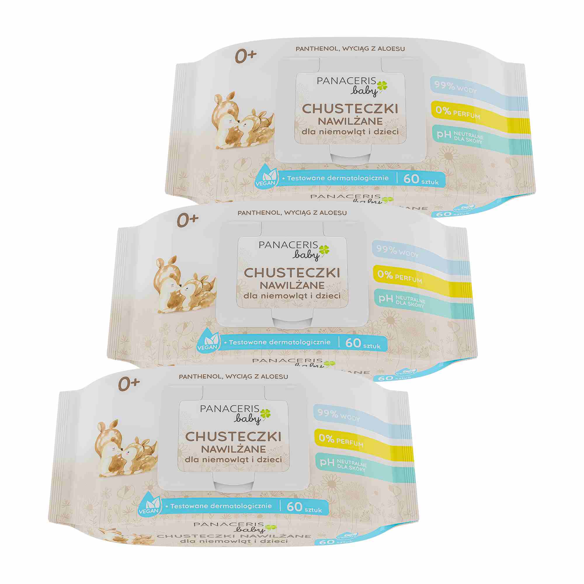 Panaceris Baby chusteczki nawilżane 99% wody dla niemowląt i dzieci, 3 x 60 sztuk zdjęcie