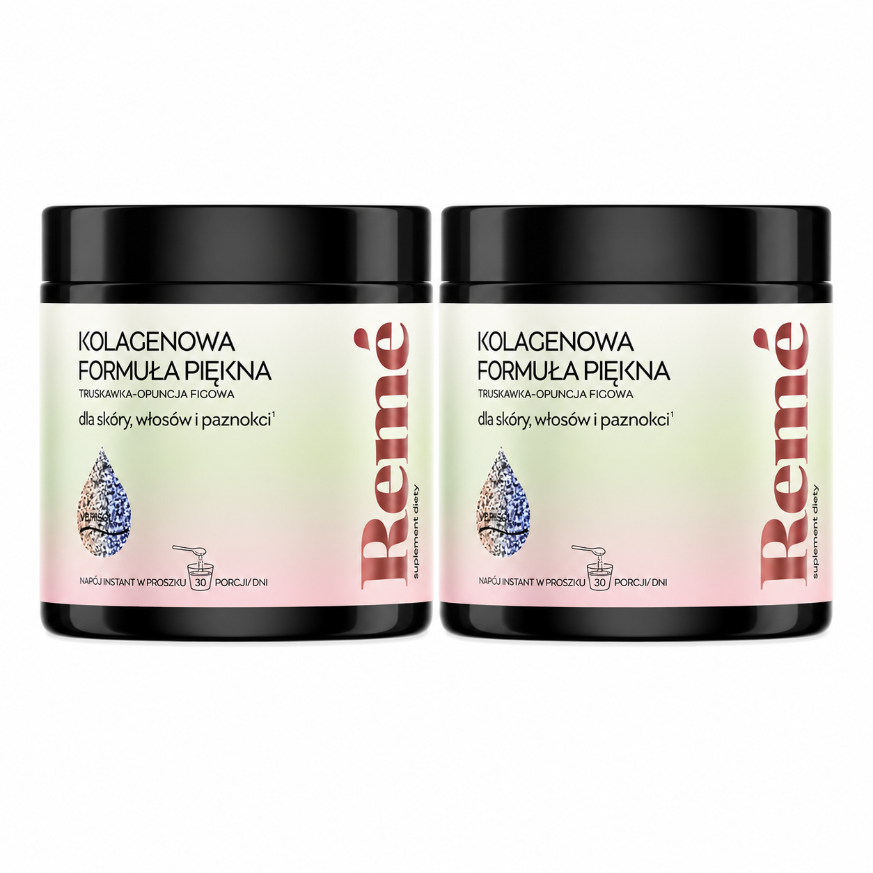Reme Kolagenowa Formuła Piękna, truskawka-opuncja figowa, proszek,  2 x 150 g