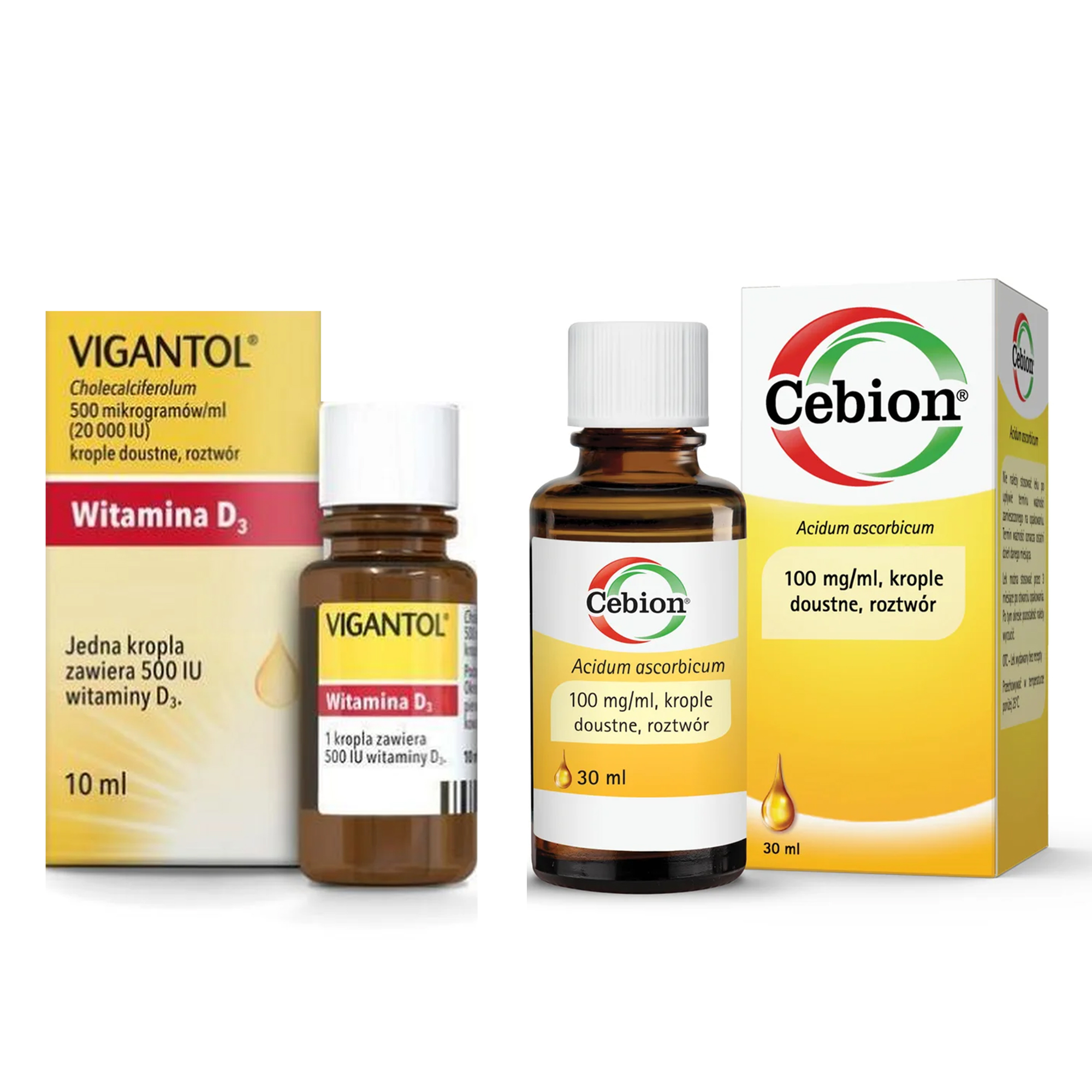 Vigantol witamina D3, 20 000IU, krople doustne, 10 ml + Cebion, 100 mg/ml, krople doustne, 30 ml zdjęcie