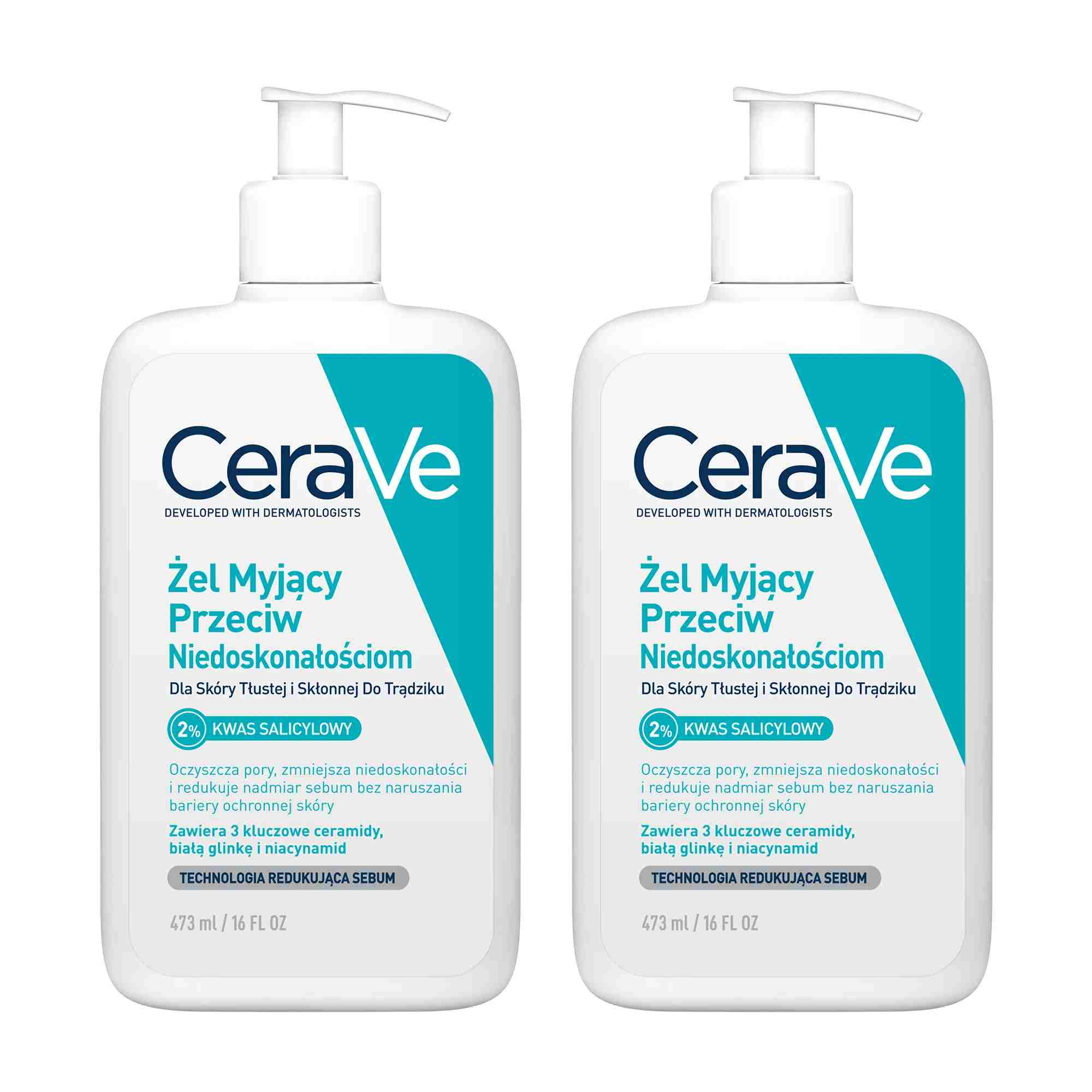 Cerave, Żel myjący przeciw niedoskonałościom dla skóry tłustej i skłonnej do trądziku, 2 x 473 ml zdjęcie